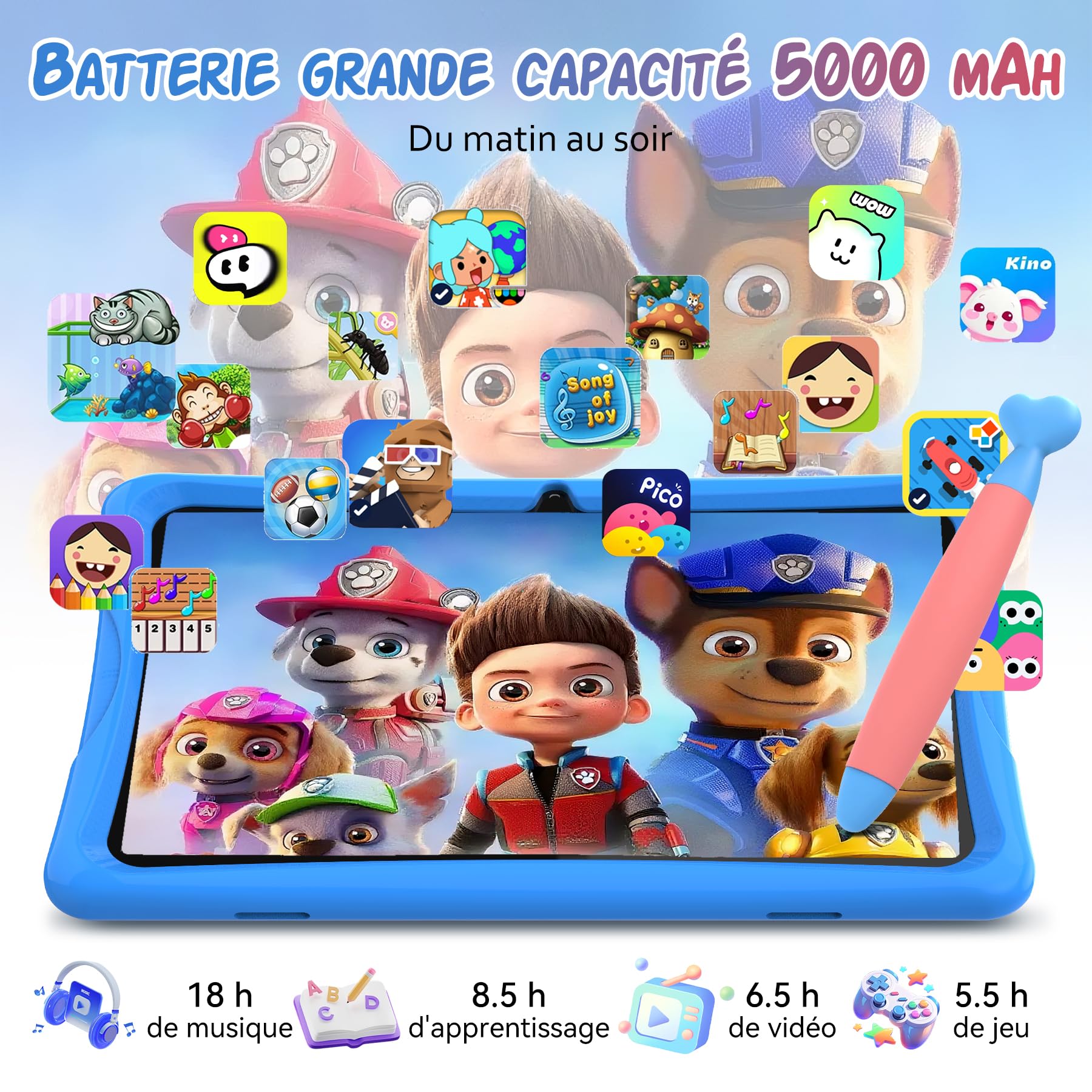 TABWEE K10 Tablet para Niños 10 Pulgadas, Tableta Infantil Android 15, 12 GB RAM (4+8) 64 GB ROM (TF 2 TB), Wi-Fi, Control Parental, Tableta Educativa para Niños con Funda Azul — view 8