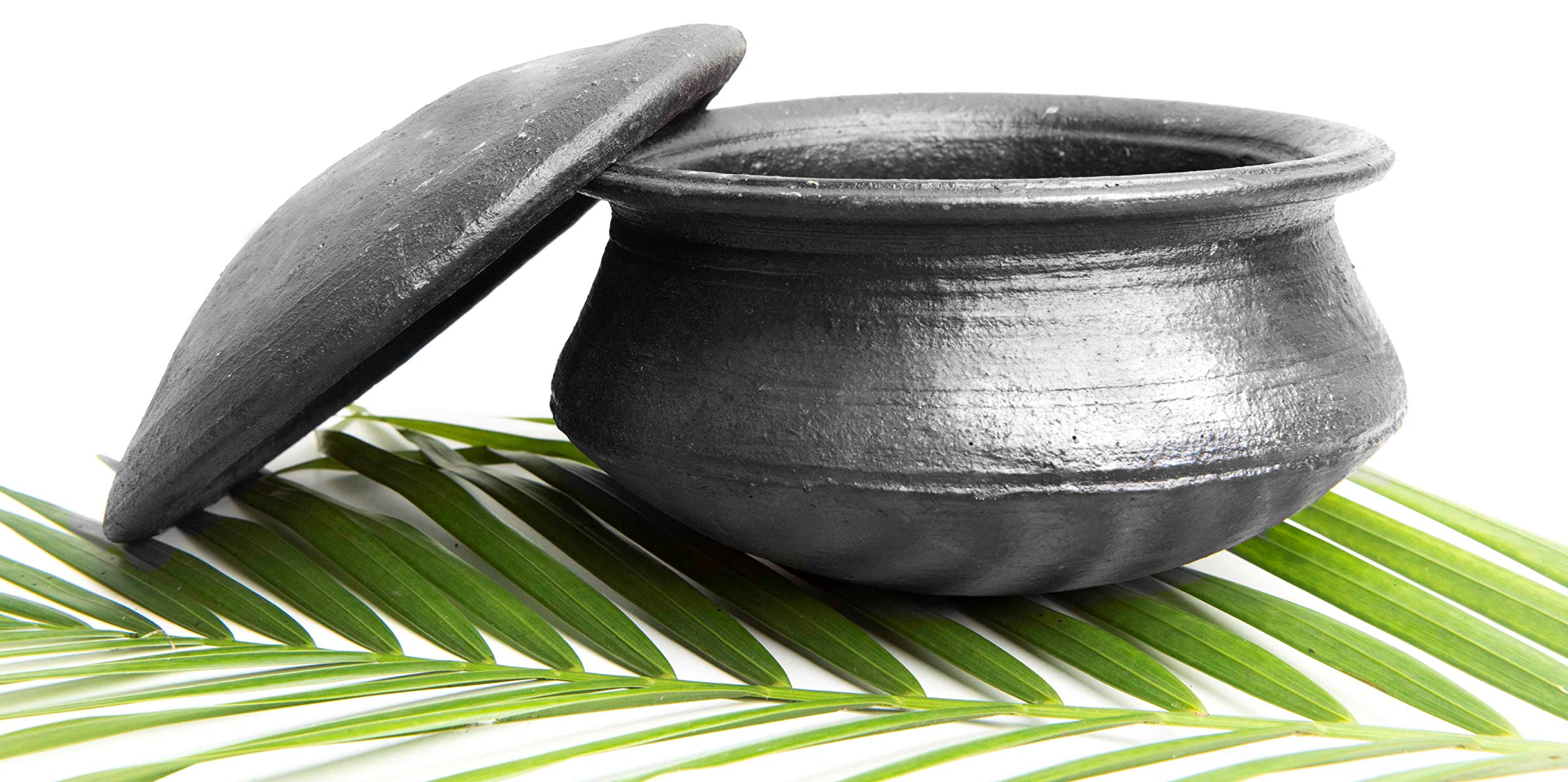 Tribal Culture Earthen Clay / Kadhai Pots For Cooking , Pre- Seasoned Handmade Biryani Pots / Black (1 Ltr,Small)