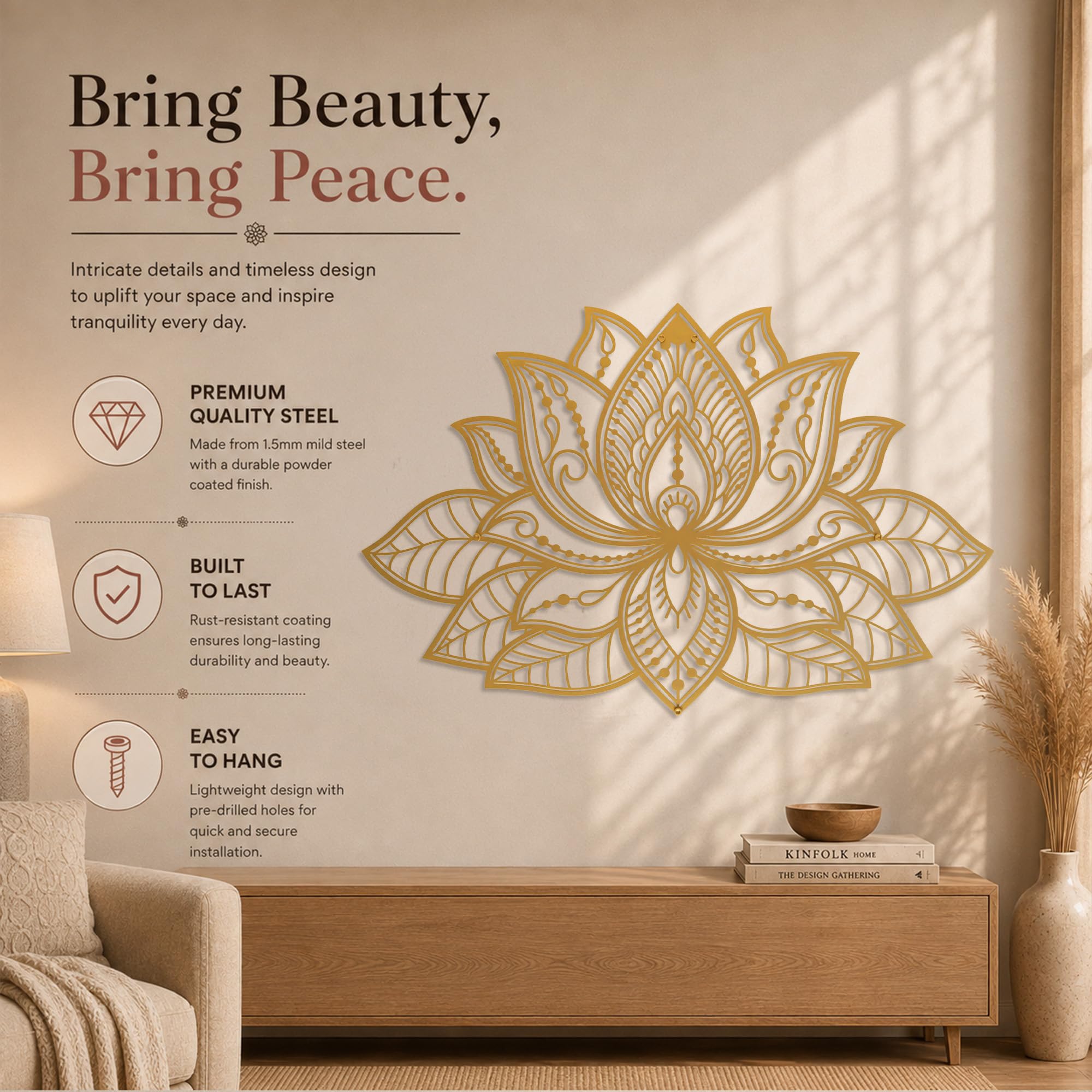 Mandala Wall Decor - Lotus Flower Metal Art -6