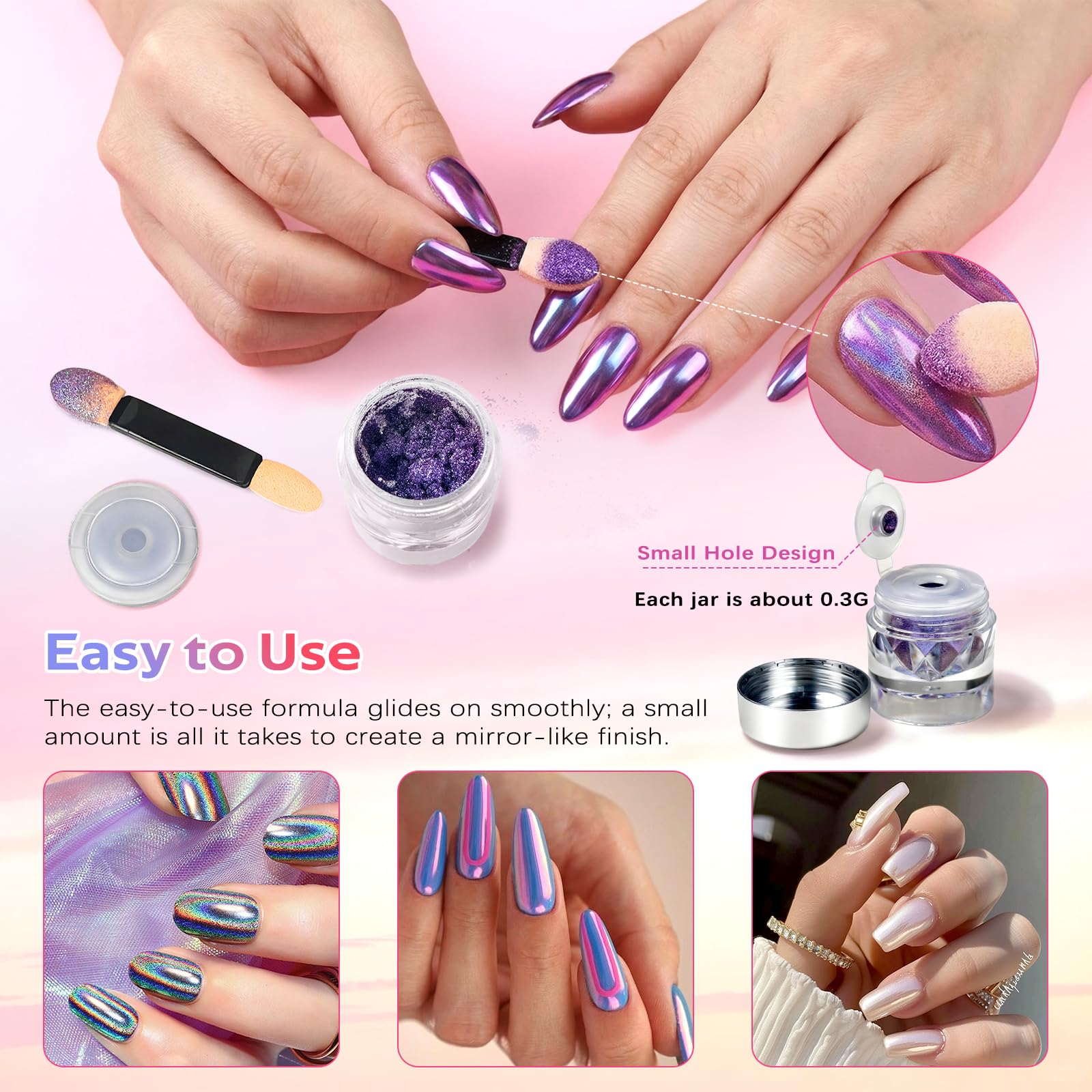 Chrom-Nagelpulver, metallischer Spiegel, holografischer Effekt, Glitzer, Schwarz, Gold, Silber, für Zuhause, Nagelkunst, Dekoration, DIY, Salon, Maniküre, Geschenk für Frauen