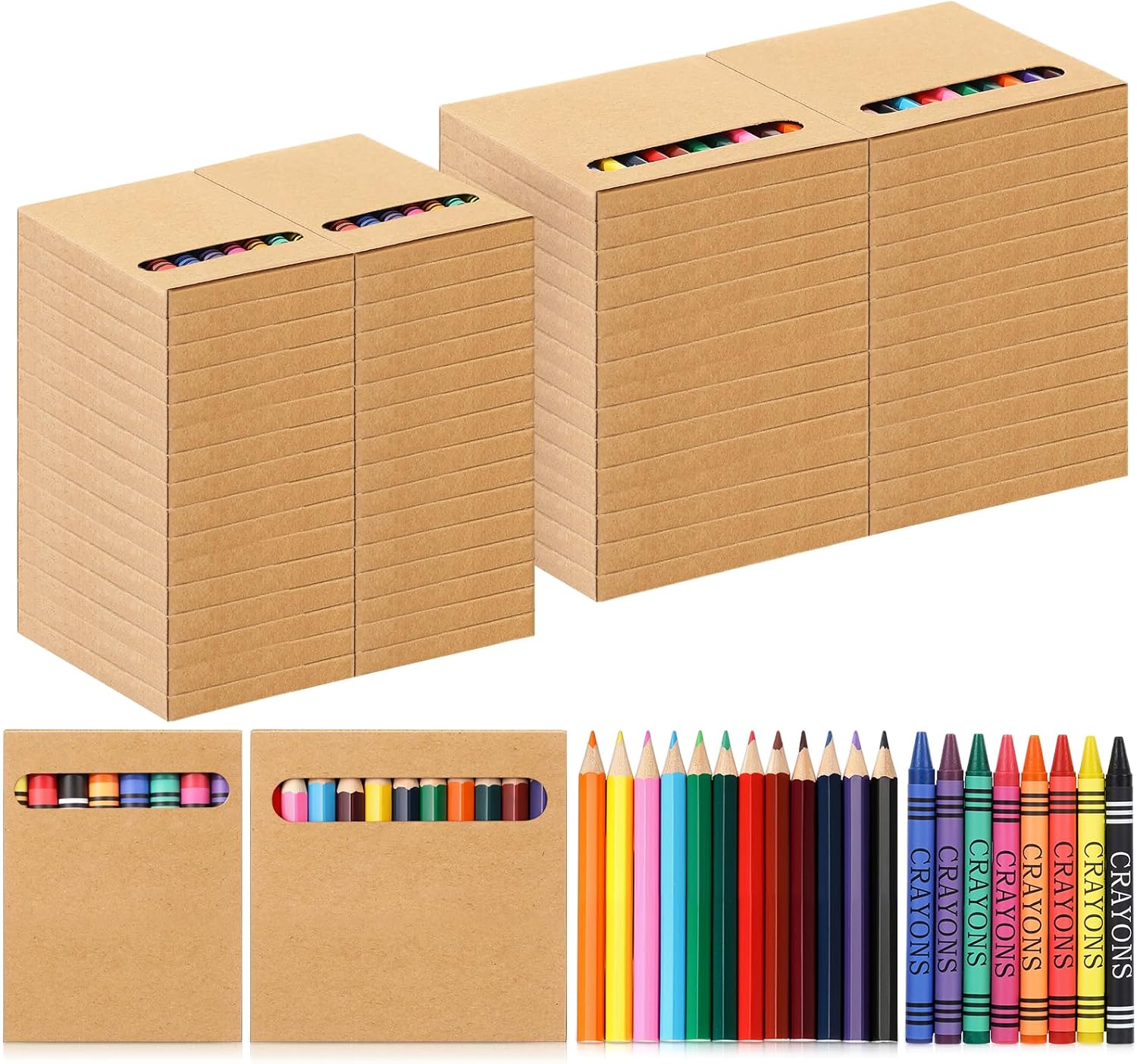 60 Sets Colored Pencils and Crayons Bulk Valentine's Day Gift Classroom Exchange Gift Class Prize, Craft Supplies in Box Mini Pencils Crayons Teacher Supplies, Cute Birthday Party Gifts