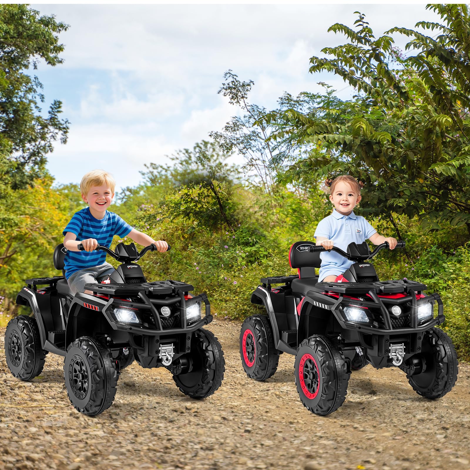 GOPLUS Elektrisches Kinderfahrzeug, 24V Rutschfahrzeug mit 4 Rädern & 4 Motoren, Elektroauto mit 2 Geschwindigkeiten, Bremse, Licht & Musik, 2 Sitzer Kinderquad, für Kinder von 3-8 Jahren (Schwarz)