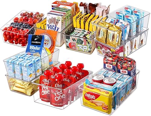 Miniatura 7 de GY204801 - Contenedores de almacenamiento apilables transparentes con divisores, paquete de 8 contenedores organizadores de refrigerador, perfectos