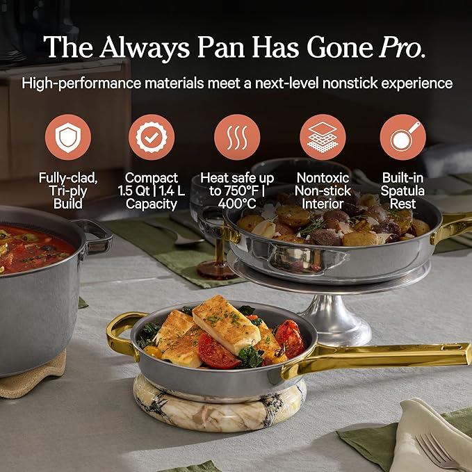 Engineered for extreme versatility, this pan can withstand high temperatures up to 400°C, making it suitable for all cooking methods including induction, and is also oven-safe for added convenience. It comes equipped with a versatile utensil system featuring new interchangeable utensils that are compatible with all of our No-Coating cookware, paired with an improved utensil rest system for seamless cooking and serving. Furthermore, the pan boasts a superior pouring design with a 360° pour rim for smooth, drip-free pouring and a lid that addresses steam release issues, ensuring the handle remains cooler and safer to touch.