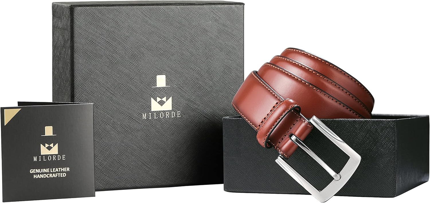 MILORDE Men's Genuine Leather Dress Belt, Handmade, 100% Cow Leather, Fashion & Classic Designs for Work Business and Casual - Image 7