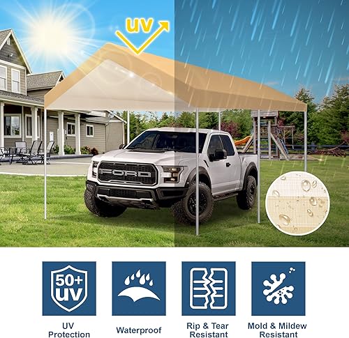 Miniatura 11 de Toldo de repuesto de 10 x 20 pies, color gris, para automóvil, garaje, refugio, fiesta, tienda de campaña, lona con cuerdas elásticas de bolas