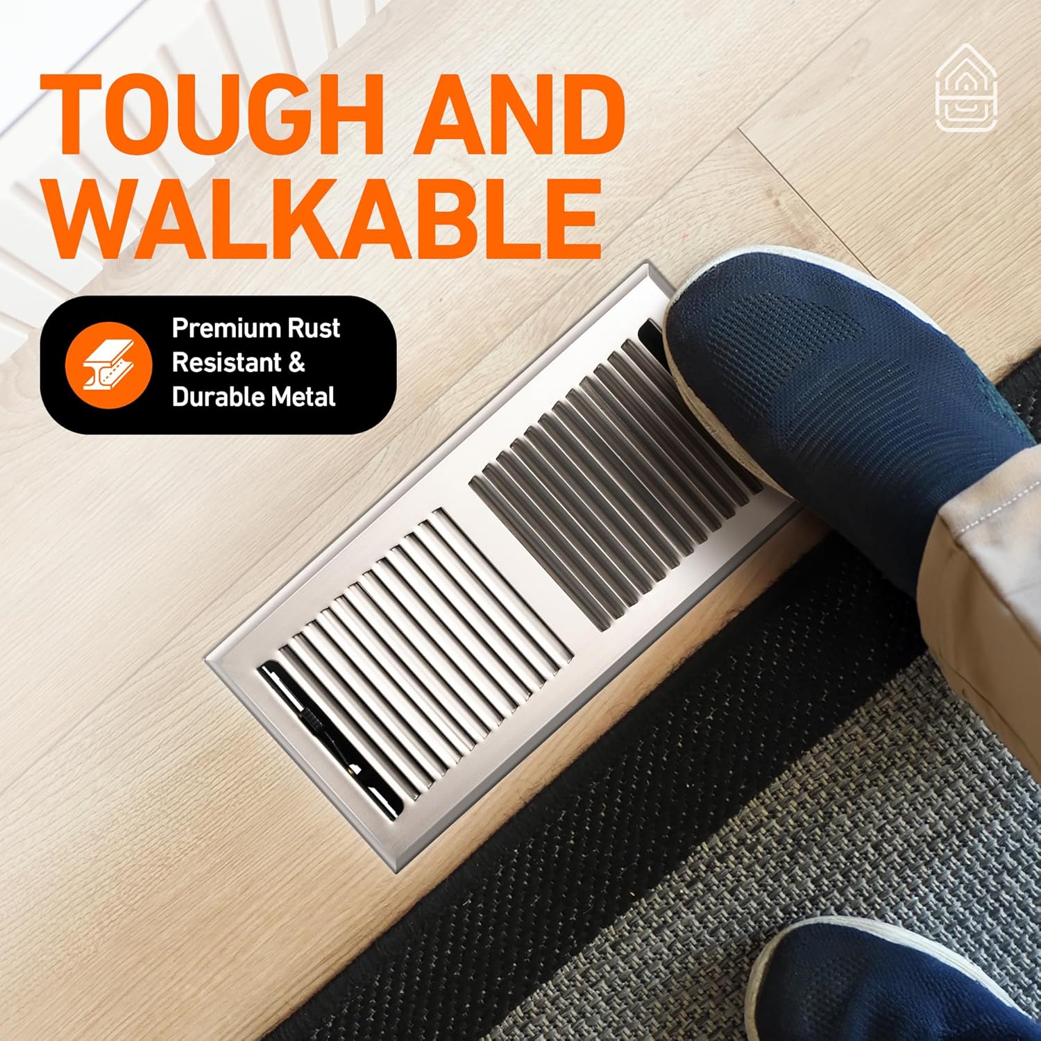 Home Intuition Contemporary Floor Vent Covers 4X12 Inch Floor Register with Mesh Cover Trap Heat and Air Walkable Metal Floor Vent for HVAC Duct, Satin Nickel