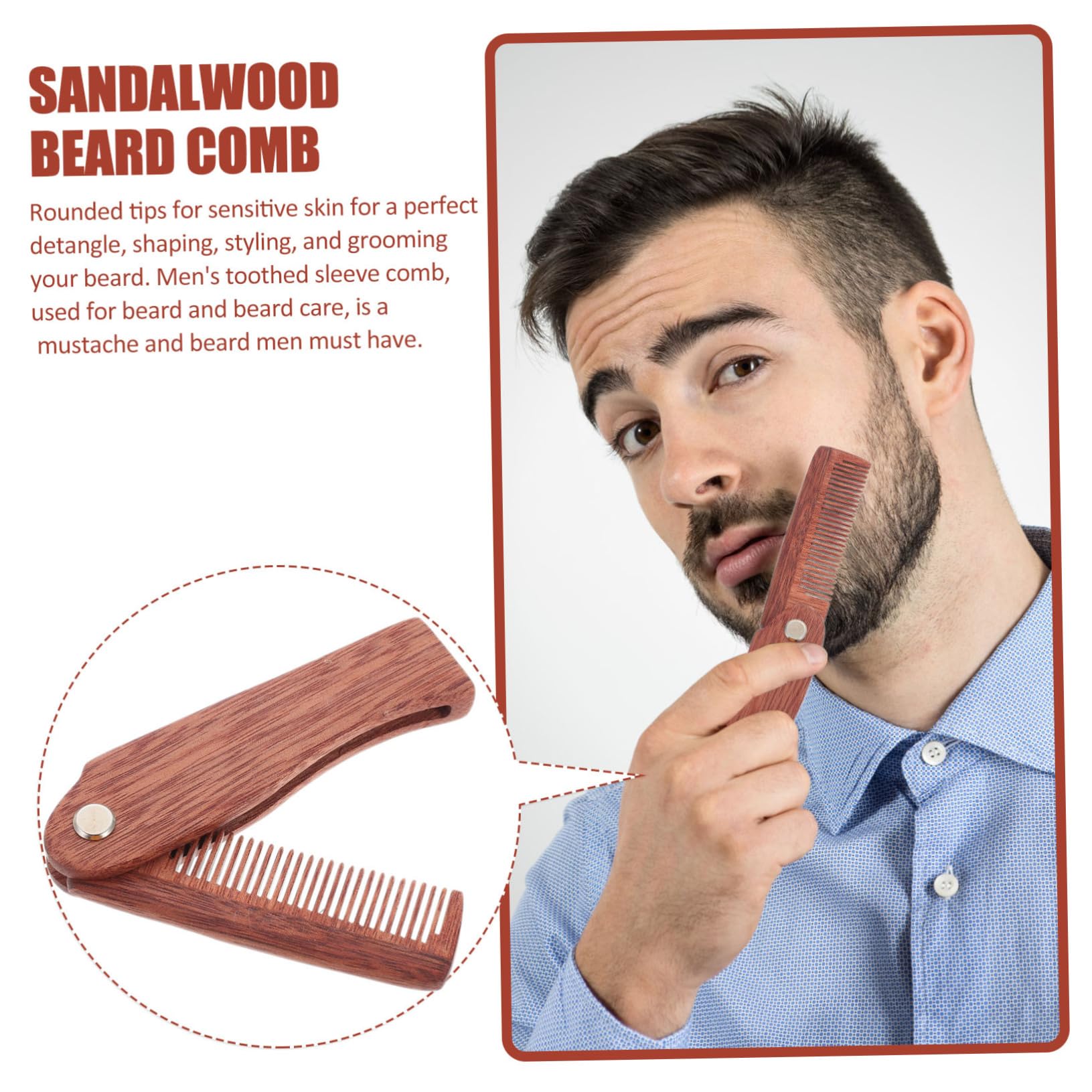 FRCOLOR 3pezzi Pettine Da Barba Legno Di Sandalo Comodo e Portatile Design Ergonomico Per Cura e Stile Della Barba Strumento Di Pulizia Per Viaggi e Uso Quotidiano