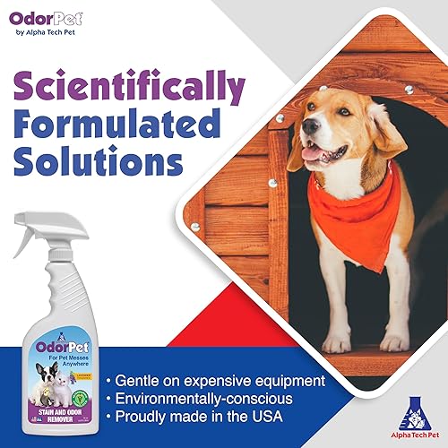 Miniatura 7 de OdorPet Alpha Tech Pet - Eliminador de olores y manchas para mascotas limpiador de alfombras botella de spray para mascotas 16 onzas lavanda