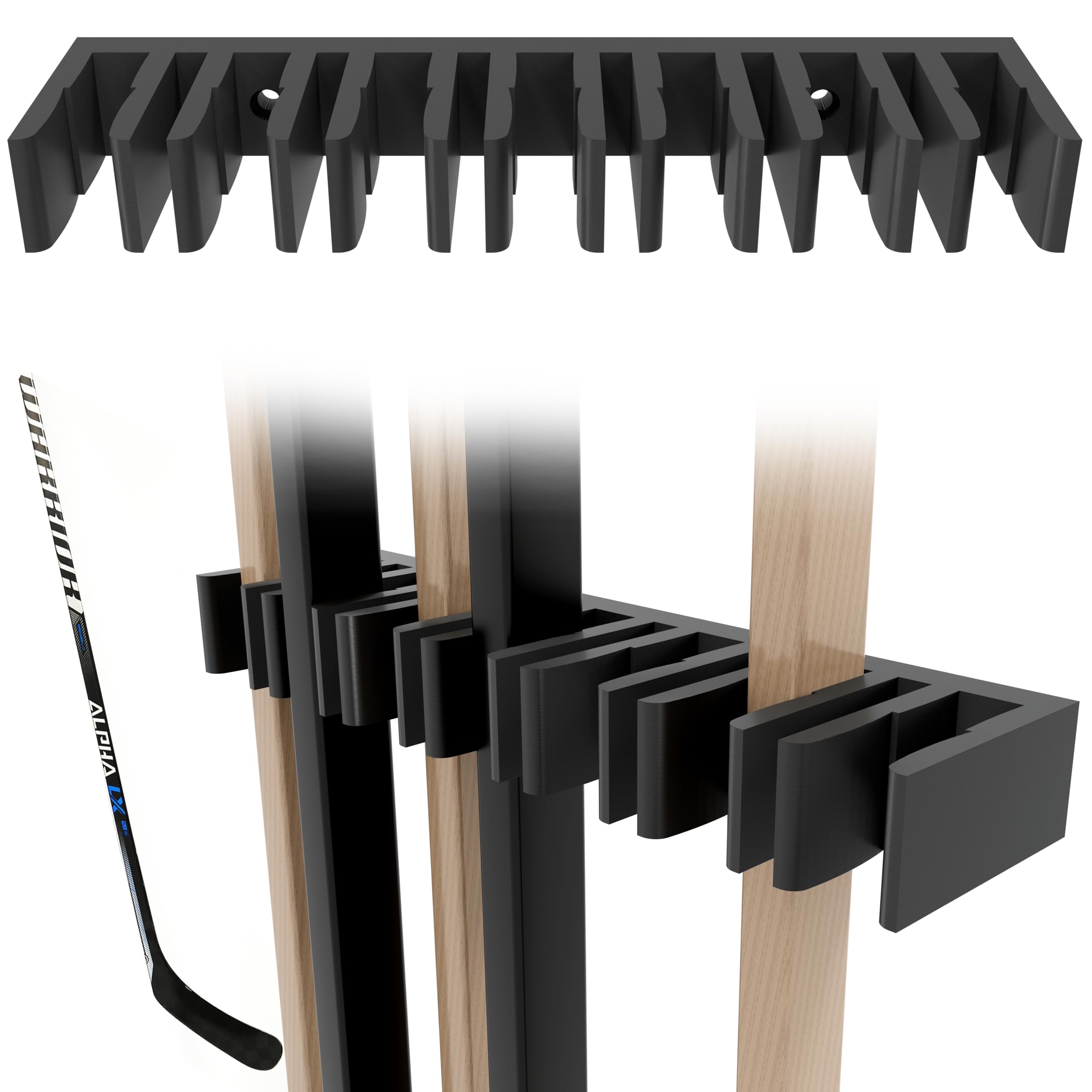 Hockey Sticks - Wall Mount Holder - (7) Hockey Stick Organizer - Youth to Adult Sizes Compatible