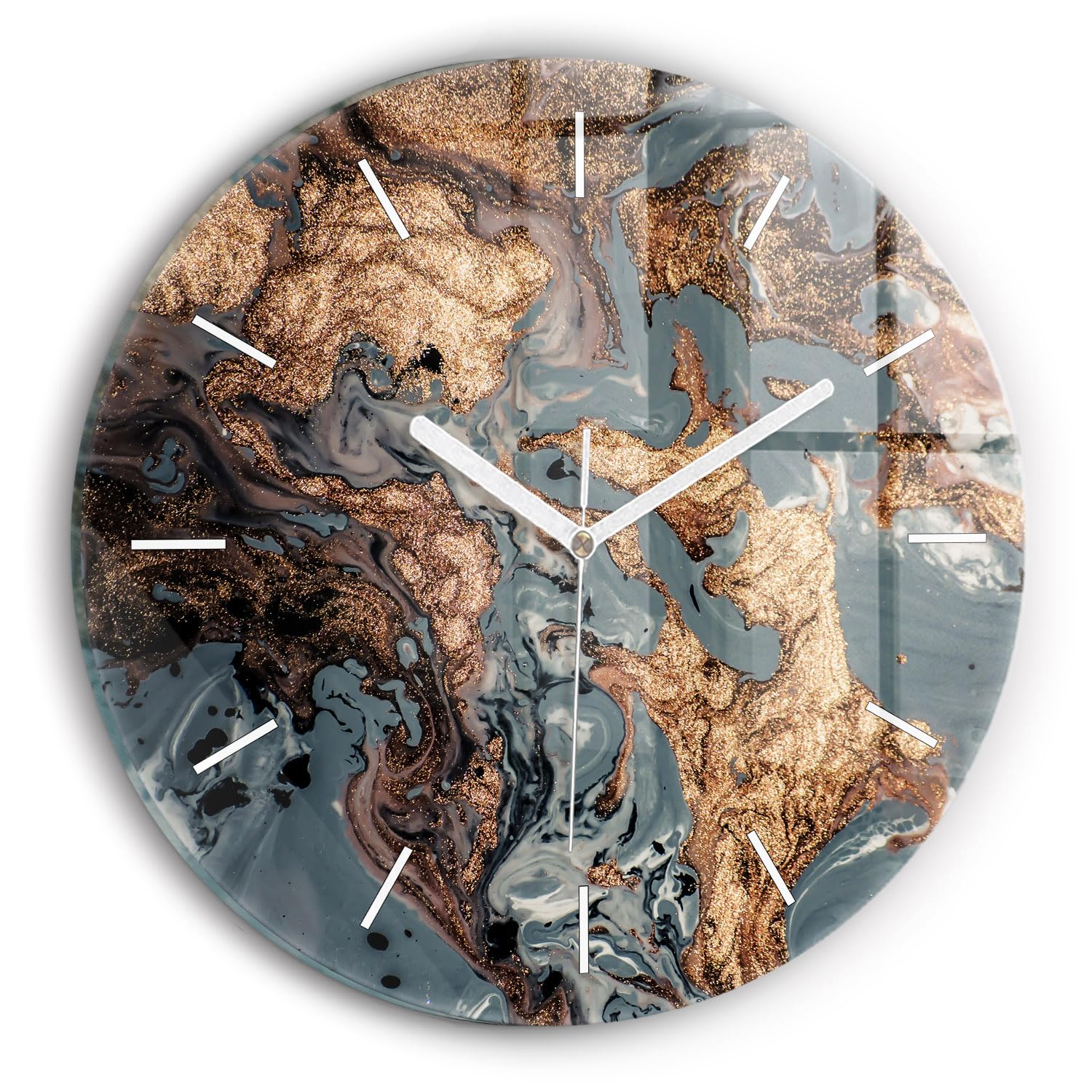Horloge en Verre Wallfluent Moderne pour Salon et Bureau - Style Marbre Doré 30 cm