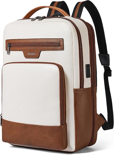 Shrrie Leather Laptop Backpack for Women and Men,16 Inch Computer Backpack,28 L Expandable Travel Backpack for Work Business