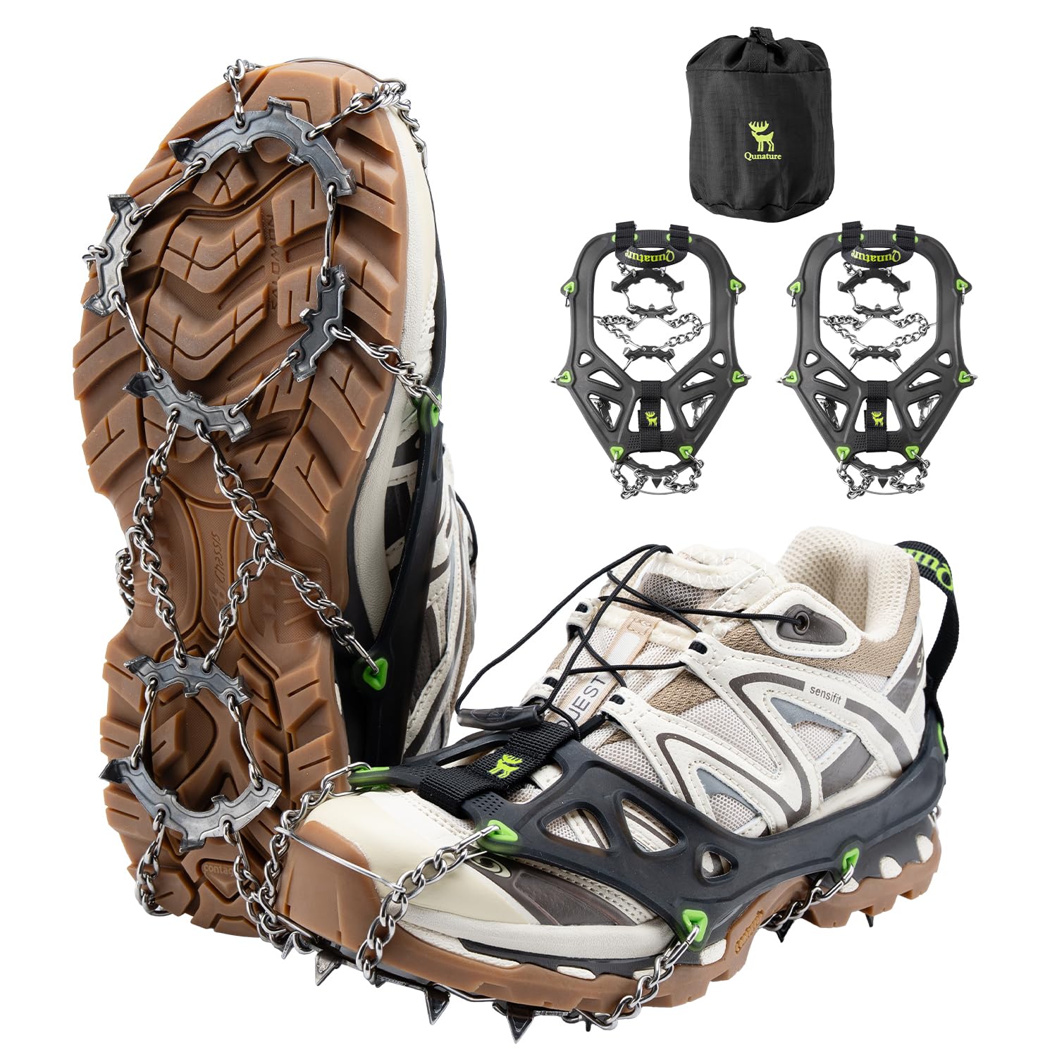 Ramponi da ghiaccio per scarpe e stivali, tacchetti da ghiaccio, trazione, impugnature da neve, unisex, 22 punte antiscivolo in acciaio inox, per escursionismo, arrampicata, passeggiate