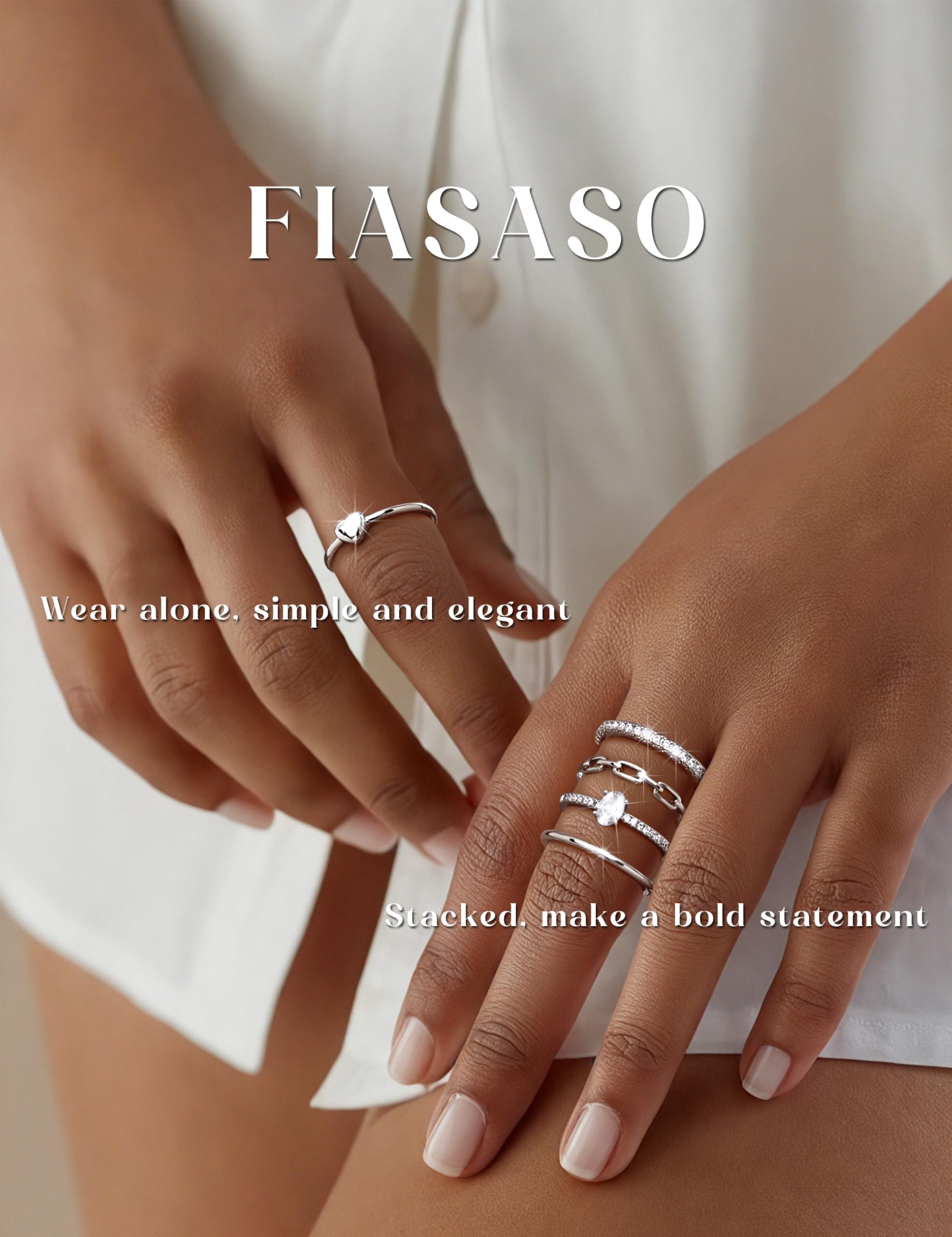 5 anillos apilables de plata para mujer, no se deslustra, delicados anillos apilables de circonita cúbica, impermeables, anillos de plata minimalistas para mujeres, a la moda, sin deslustre 7