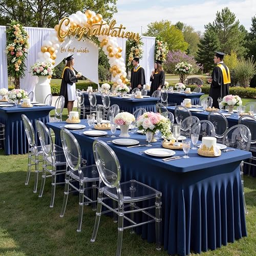 Vista 75 de Paquete de 2 manteles de elastano negro para mesas rectangulares de 6 pies, sin arrugas, elásticos, ajustables, falda de mesa elegante de 6 pies