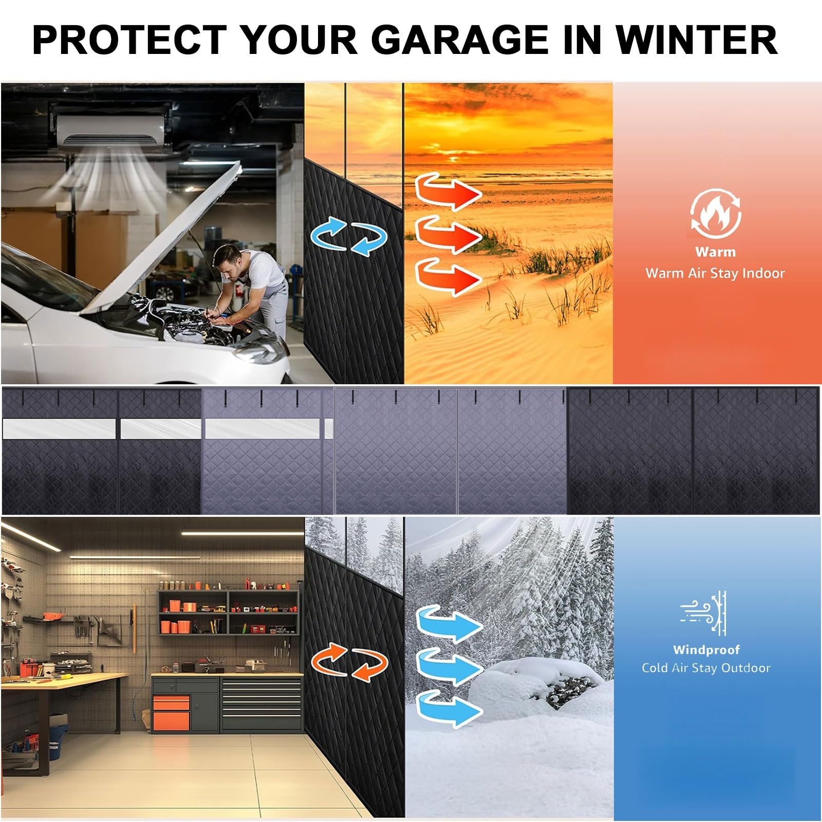 Copertura magnetica invernale per porta, isolamento termico, kit per 2 auto, garage, resistente, antivento e insonorizzato, 4,8 x 2,7 m, ideale per proteggere dal freddo