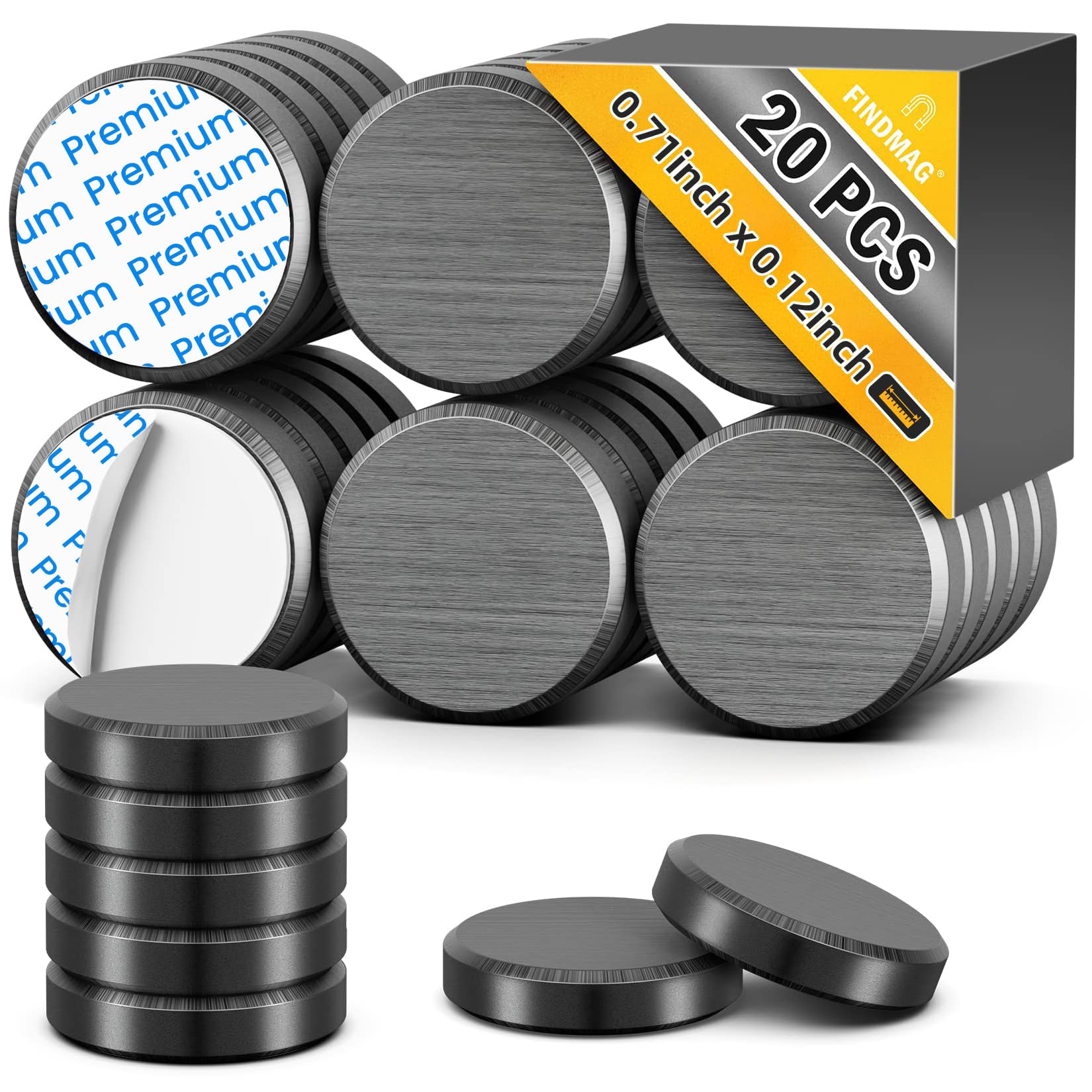 FINDMAG 20Pcs Magnets for Crafts with Adhesive Backing, Round Ferrite Craft Magnet with Adhesive Backing, Flat Ceramic Circle Magnets for Classroom, Building, Fridge, Office - 0.71" D X 0.12" H
