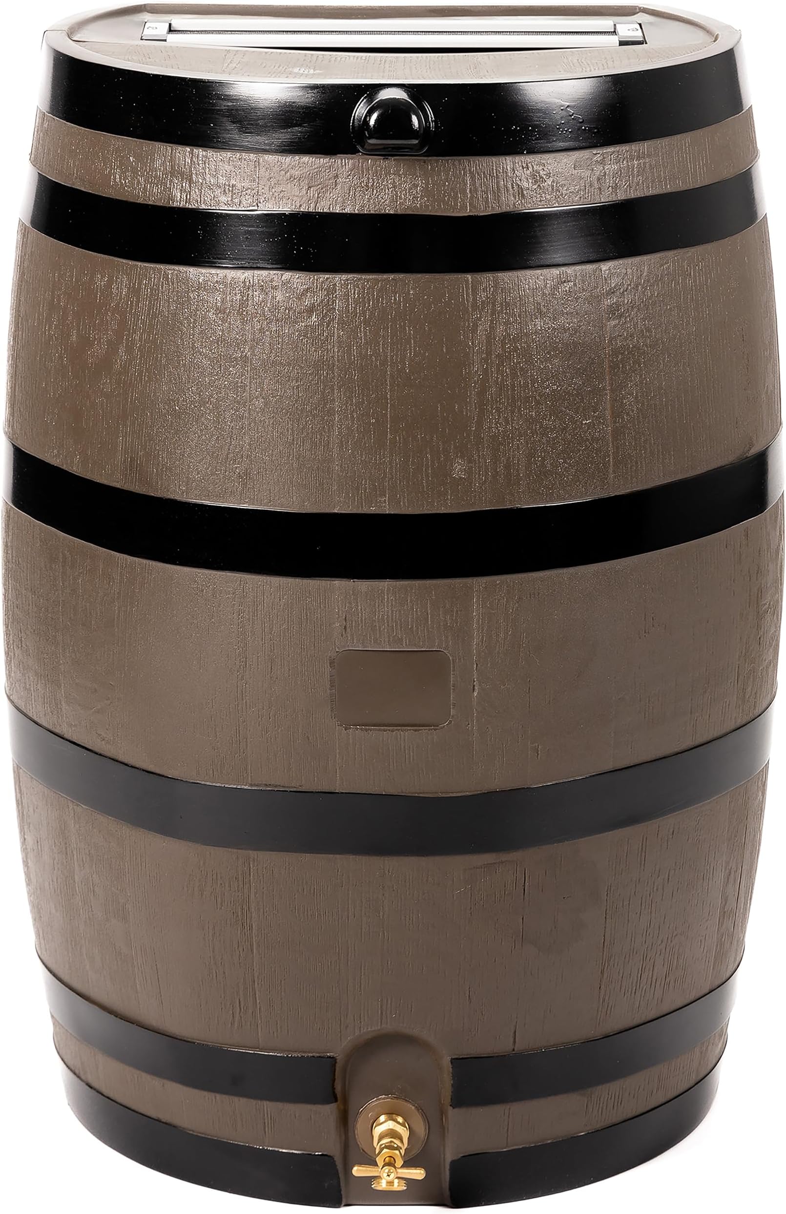 50-Gallon Rain Water Collection Barrel with Brass Spigot, Wood Grain
