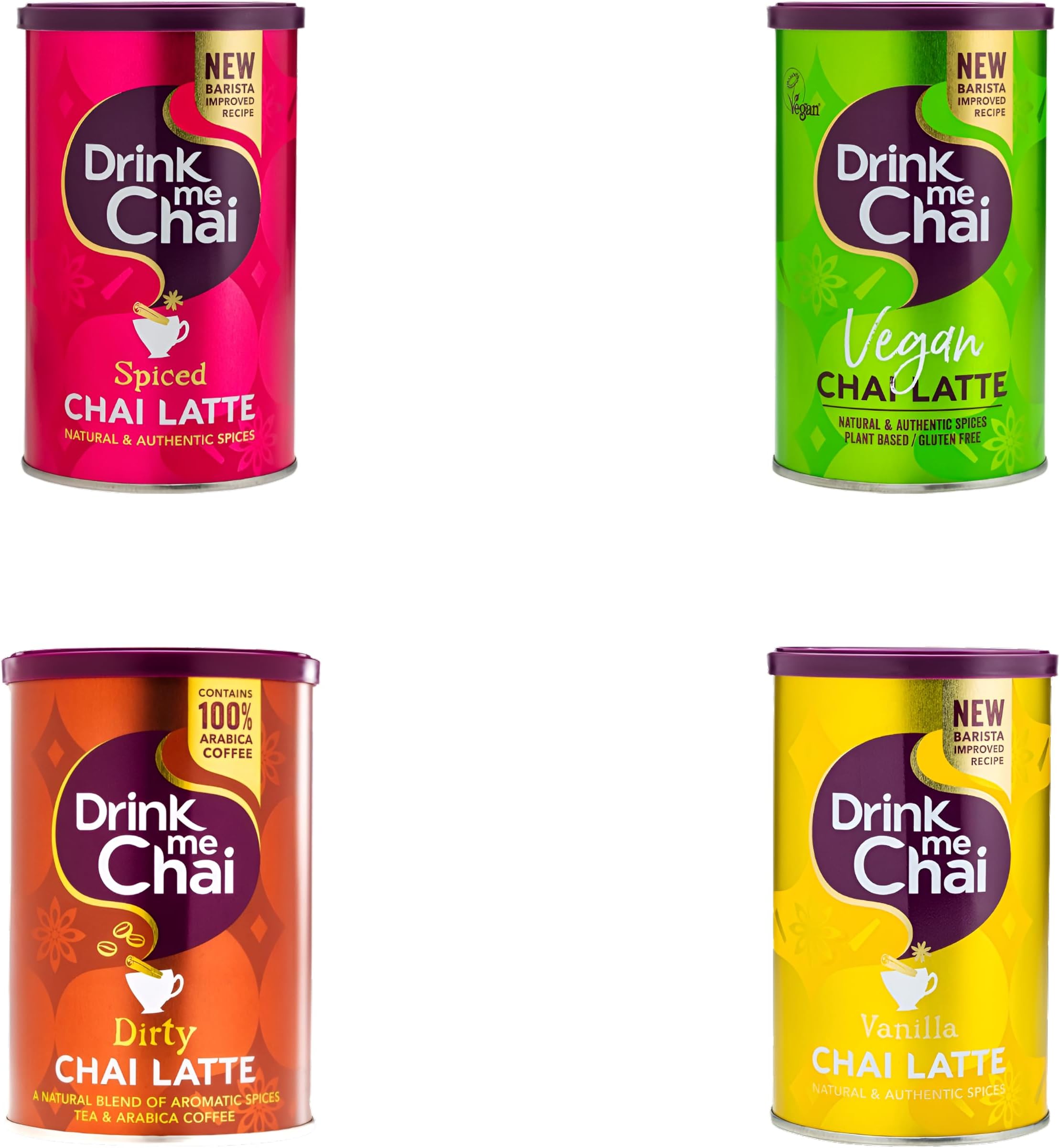 4 x 250g Drink Me Tea Pick N Mix - Choose From 4+ Flavours | Spiced, Vanilla, Dirty, Vegan Chai Latte, Suitable Tea Gift Set for Tea Lovers