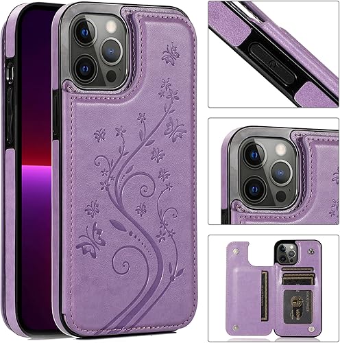Miniatura 3 de Funda de teléfono para iPhone 13 Pro Max 2021 de 6.7 pulgadas con protector de pantalla de vidrio templado, tarjetero y cartera, funda de cuero con