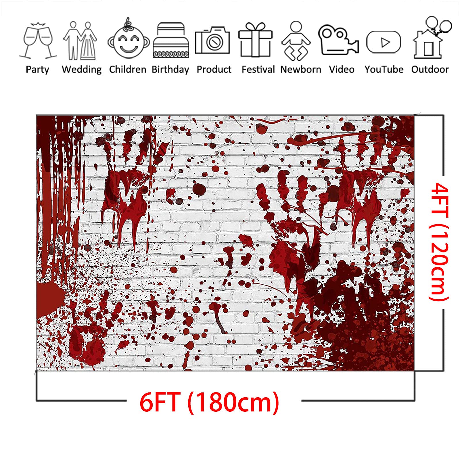 Baocicco 7x5ft Red Blood Photography Backdrop Scary Bloody Horror Handprint Dripping Photography Background Halloween Decoration Zombie Theme Party Scary Birthday For Kids Adult Portraits Video