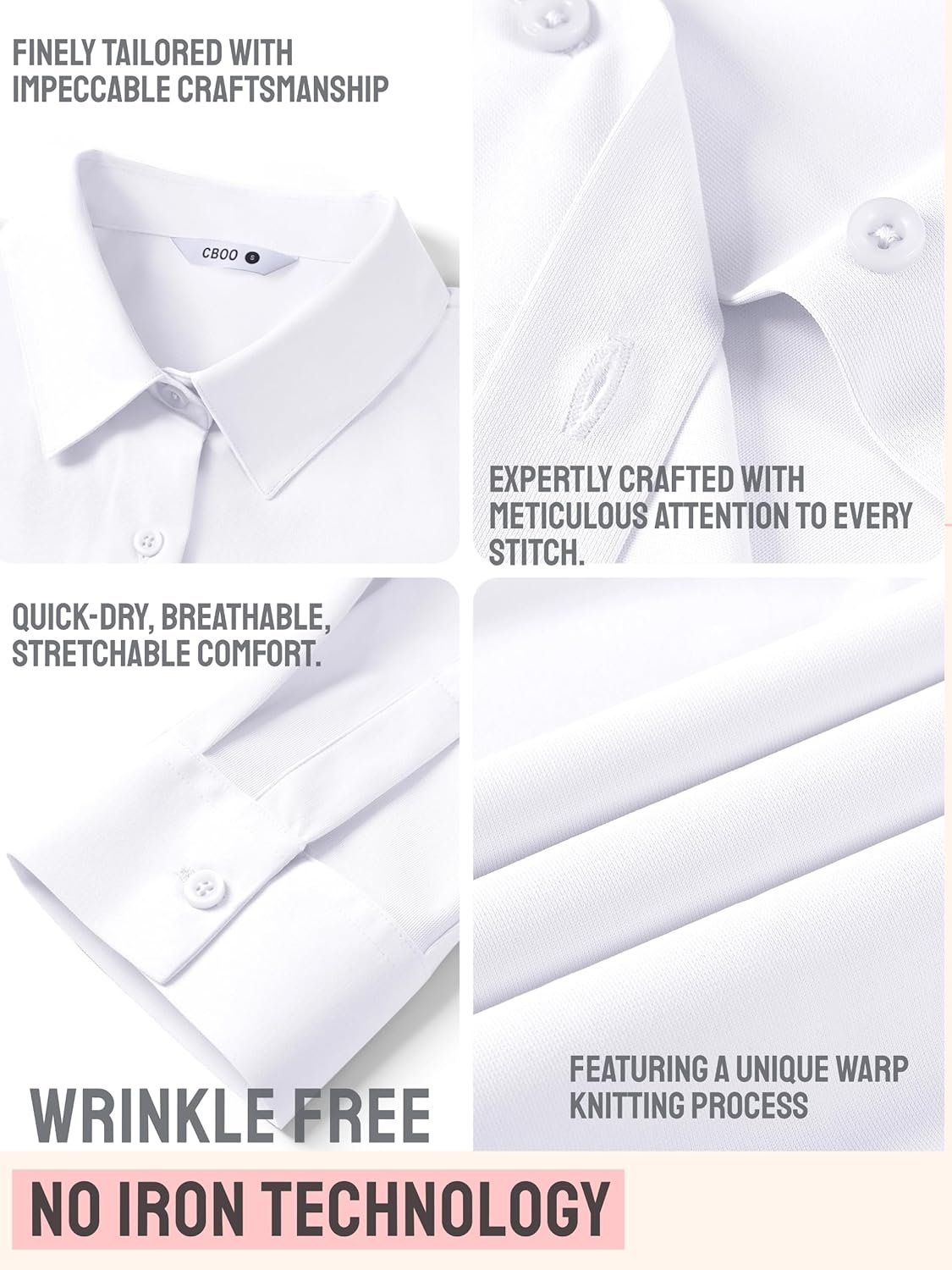 CBOO Women's Stain-Resistant Shirts Wrinkle Free & Non Iron Long Sleeve Button Down Blouse Office Tops - Image 5