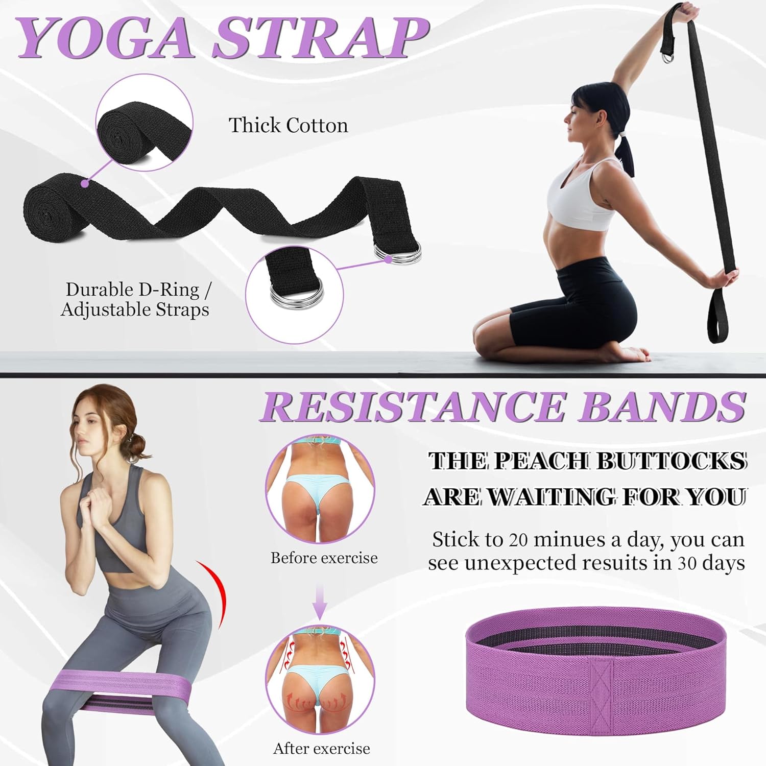 All in One Yoga Wheel Set, Soft Foam Roller Wheel for Back Pain & Stretching, Yoga Blocks 2 Pack with Strap, Trigger Point Therapy Massage Ball for Deep Tissue, Yoga Starter Kit for Beginner