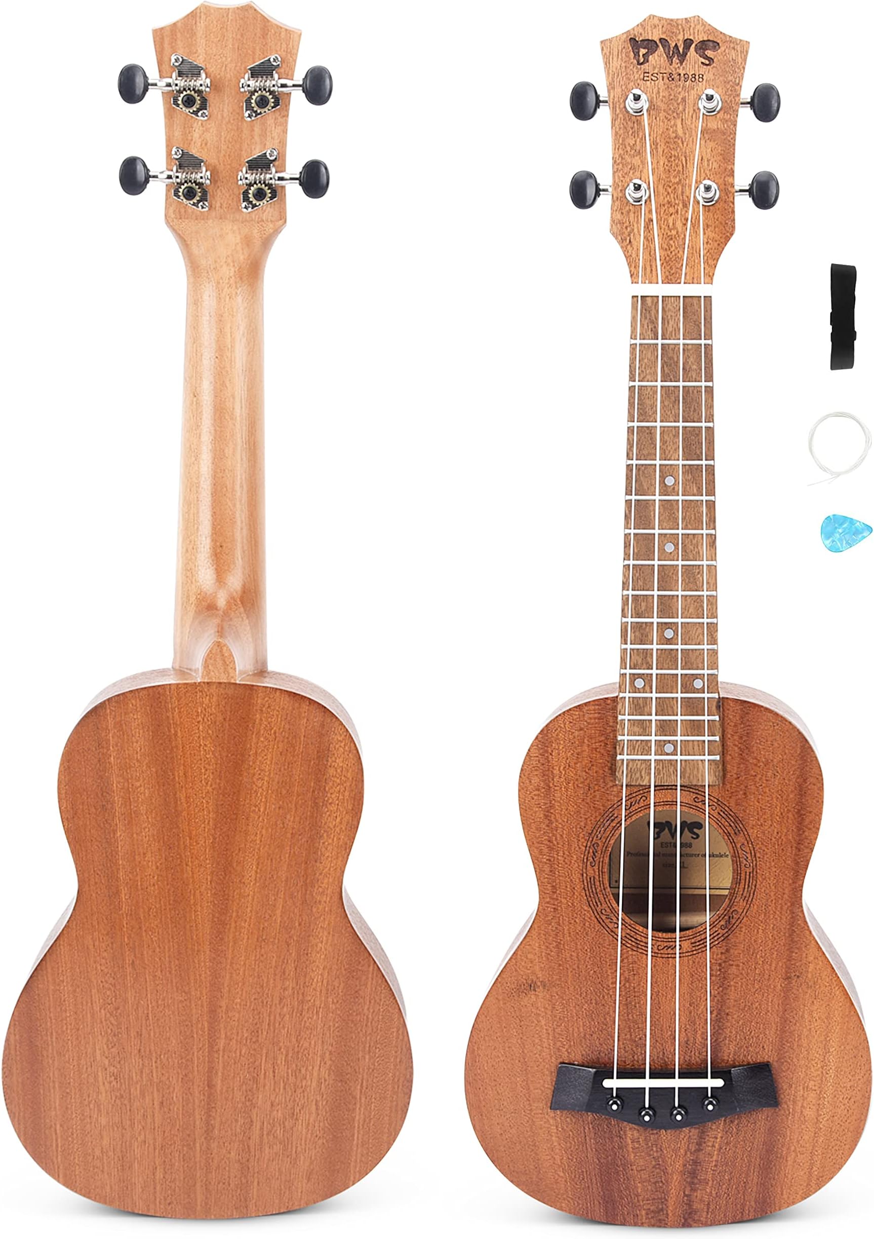 BWSUkulele Spruce Sapele Ukulele Ukelele Set with Strap,Pick,and Extra Strings (SOPRANO)