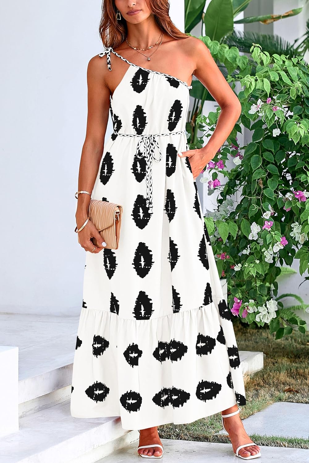 PRETTYGARDEN Women's 2026 Summer One Shoulder Maxi Dress Printed Flowy Boho Long Sundresses Spring Beach Vacation Clothes - Image 7