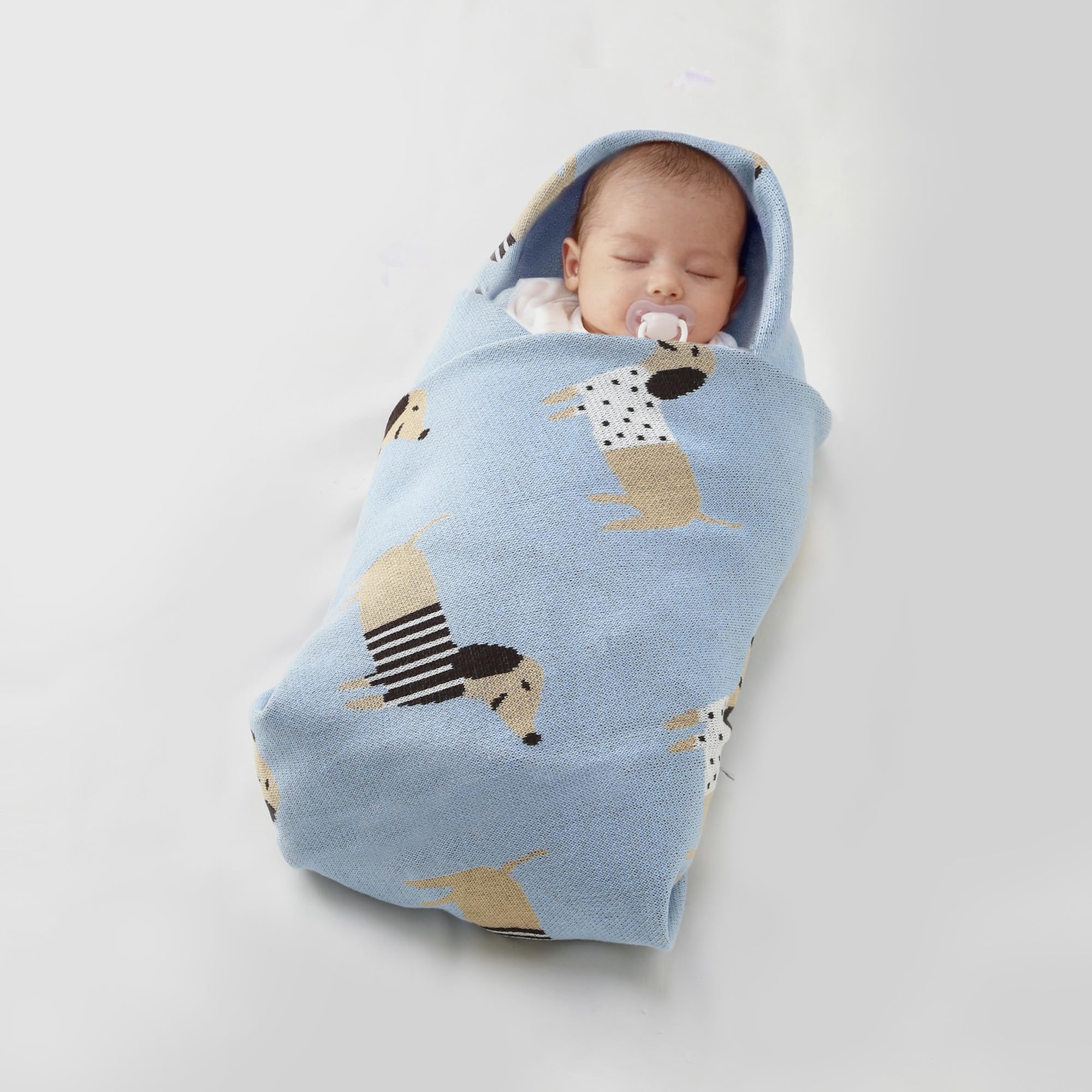 Loyfoky Baby Blanket 100% Cotton Dachshund Puppy Dog Breathable Receiving Swaddle Blankets for Newborns Boy Girl Blue 40x30in - Image 4