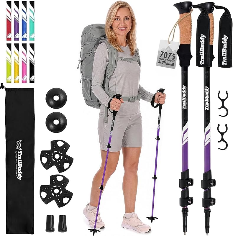 Bastones de trekking – Bastones de senderismo livianos de aluminio 7075 para mujeres, hombres y personas mayores – Bastones plegables para viajes, senderos y equilibrio