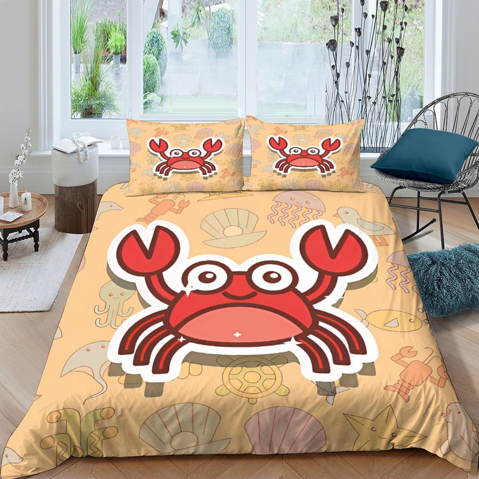 Housse de couette crabe dessin animé pour chambre enfant et adulte 3D