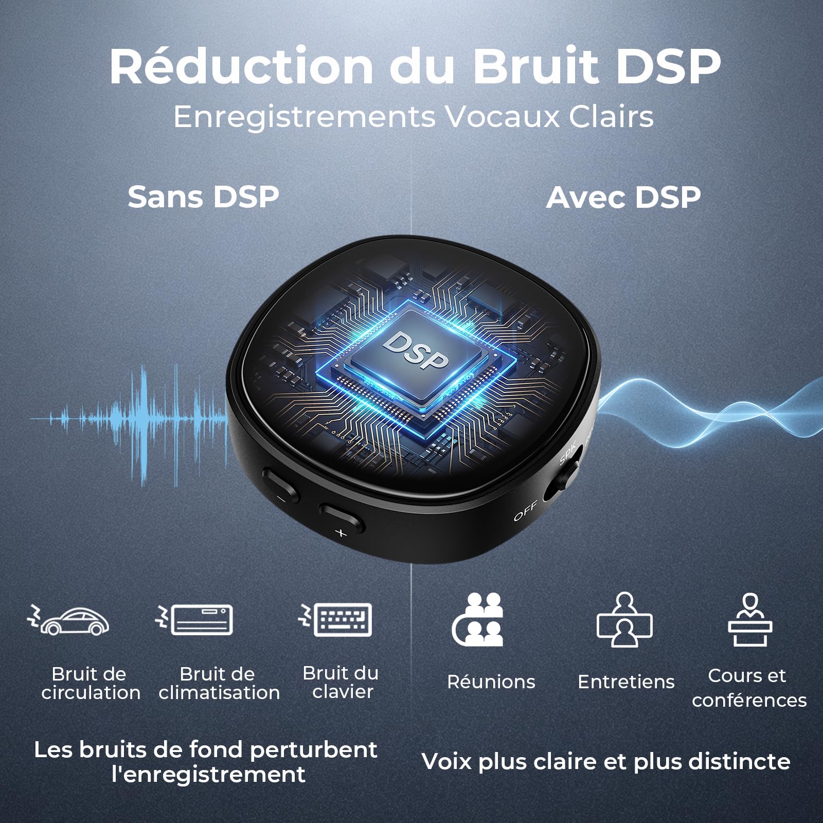 Kentfaith Dictaphone Enregistreur Vocal 64 Go Magnétique Activation Vocale