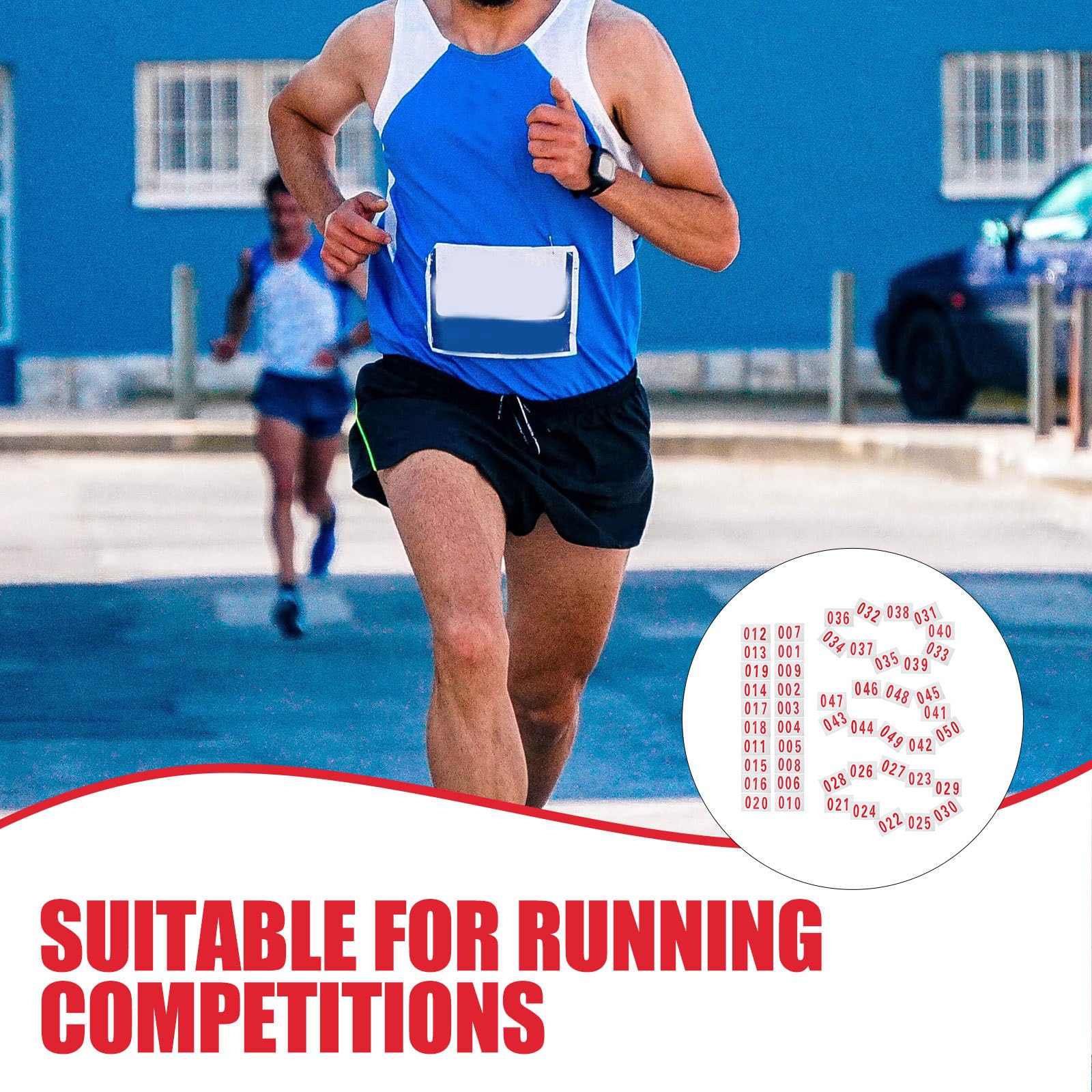 Mikikit 50 Hojas de Dorsales para Deportes Números de Algodón Rojo, Diseño Cómodo y Transpirable para Competición y Eventos Deportivos