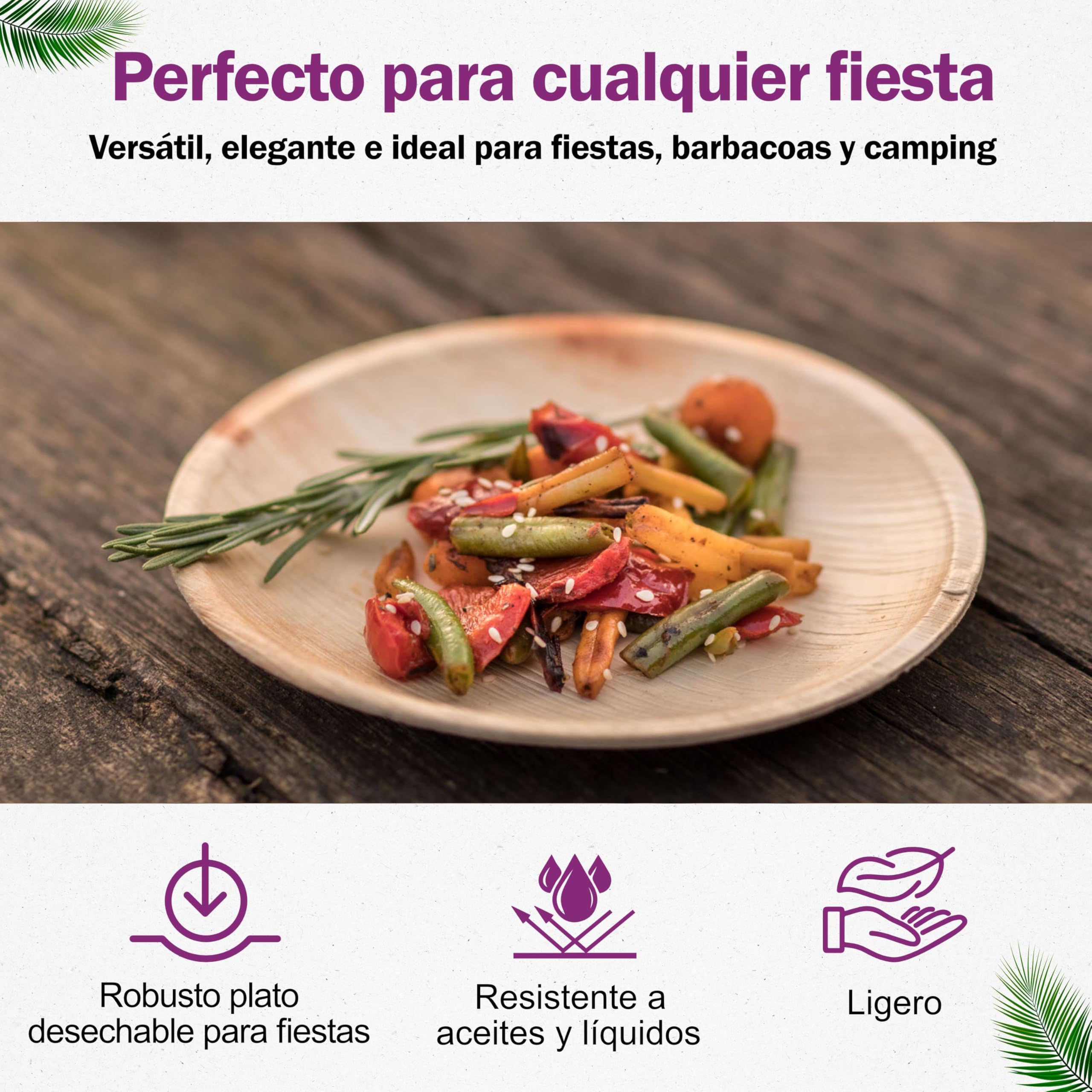 Platos Desechables Redondos de Hoja de Palma Orgánicos - Conjunto de 25 pz. Ø 15 cm y 25 pz. Ø 25 cm