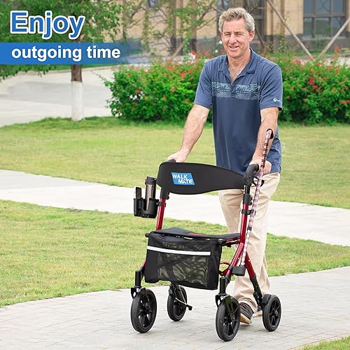 Miniatura 8 de WALK MATE Andador con ruedas para personas mayores de 5.3 a 7 pies con asiento ajustable en altura, ruedas de 10 pulgadas, andadores ocultos de