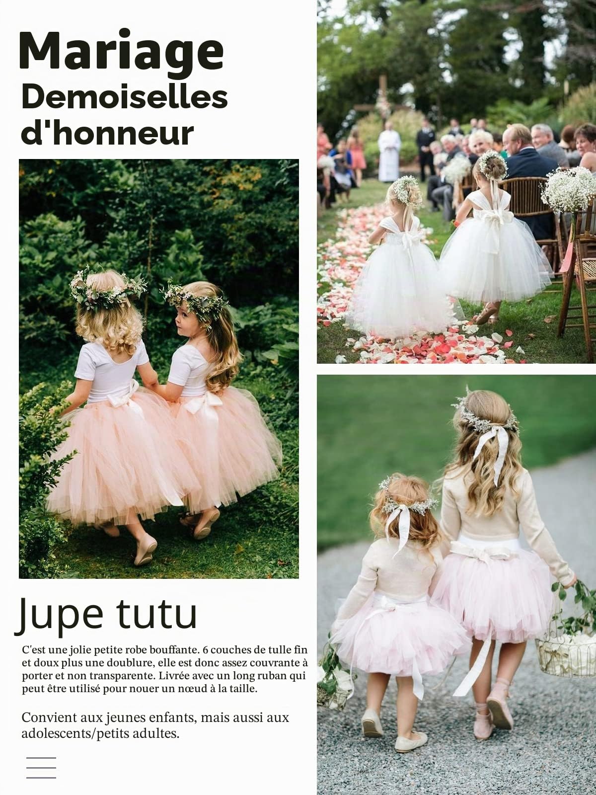 Jupes tutu pour filles - Jupe en tulle à 7 couches - Tutus de danse princesse pour filles (3 à 8 ans)