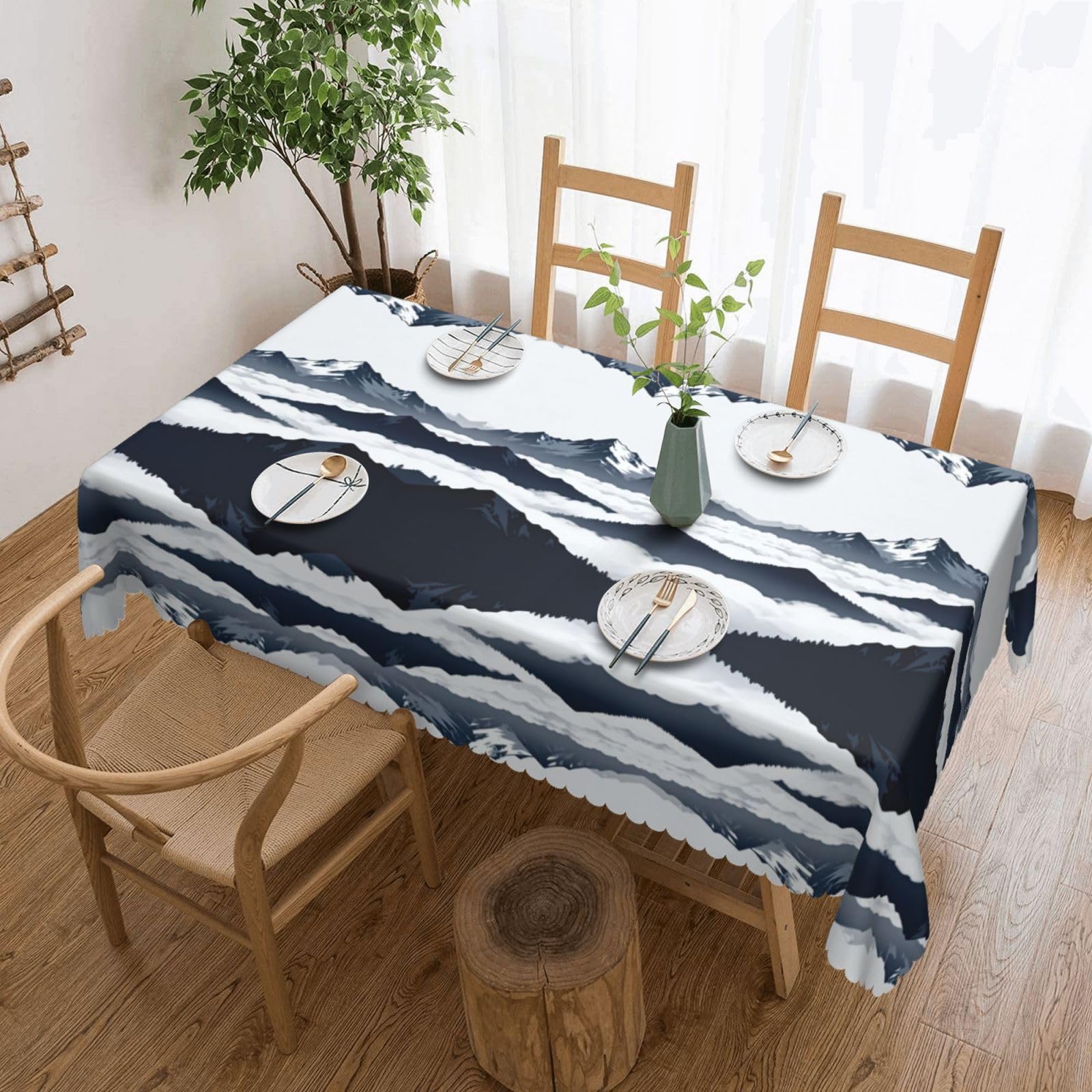 CNTDBU Snow Mountain Peak Scalloped Edge Tablecloth 54x72-Waterproof Stain Resistant Wrinkle Free Cover, Square Table Cloth for Dining Party