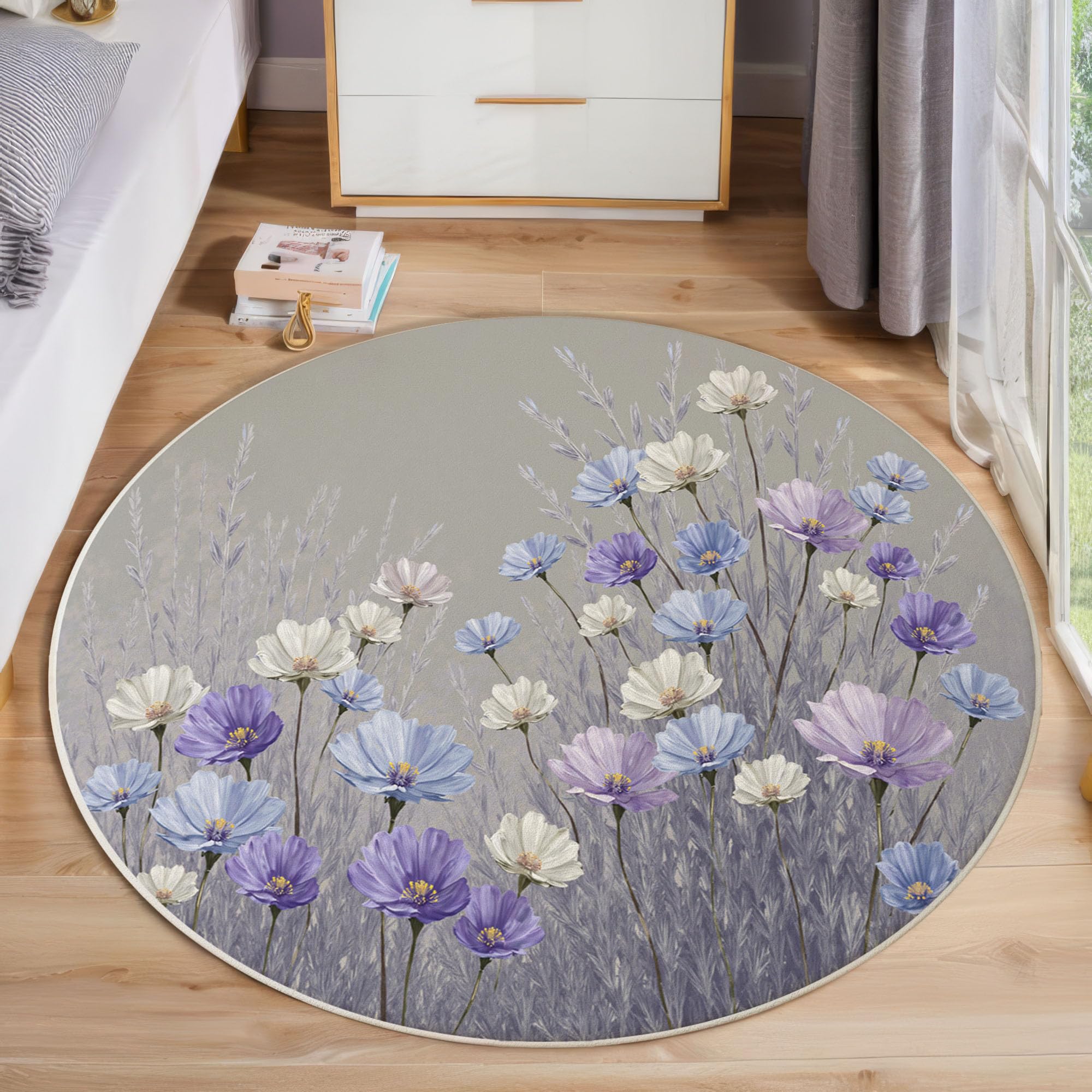 Tapis rond salon 120cm en flanelle impression peinture à l'huile