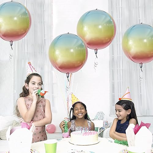 Miniatura 4 de 4 globos gigantes de arcoíris para decoración  Globos grandes de papel metálico redondo de 360 grados de 22 pulgadas, esfera 4D Mylar espejo globos