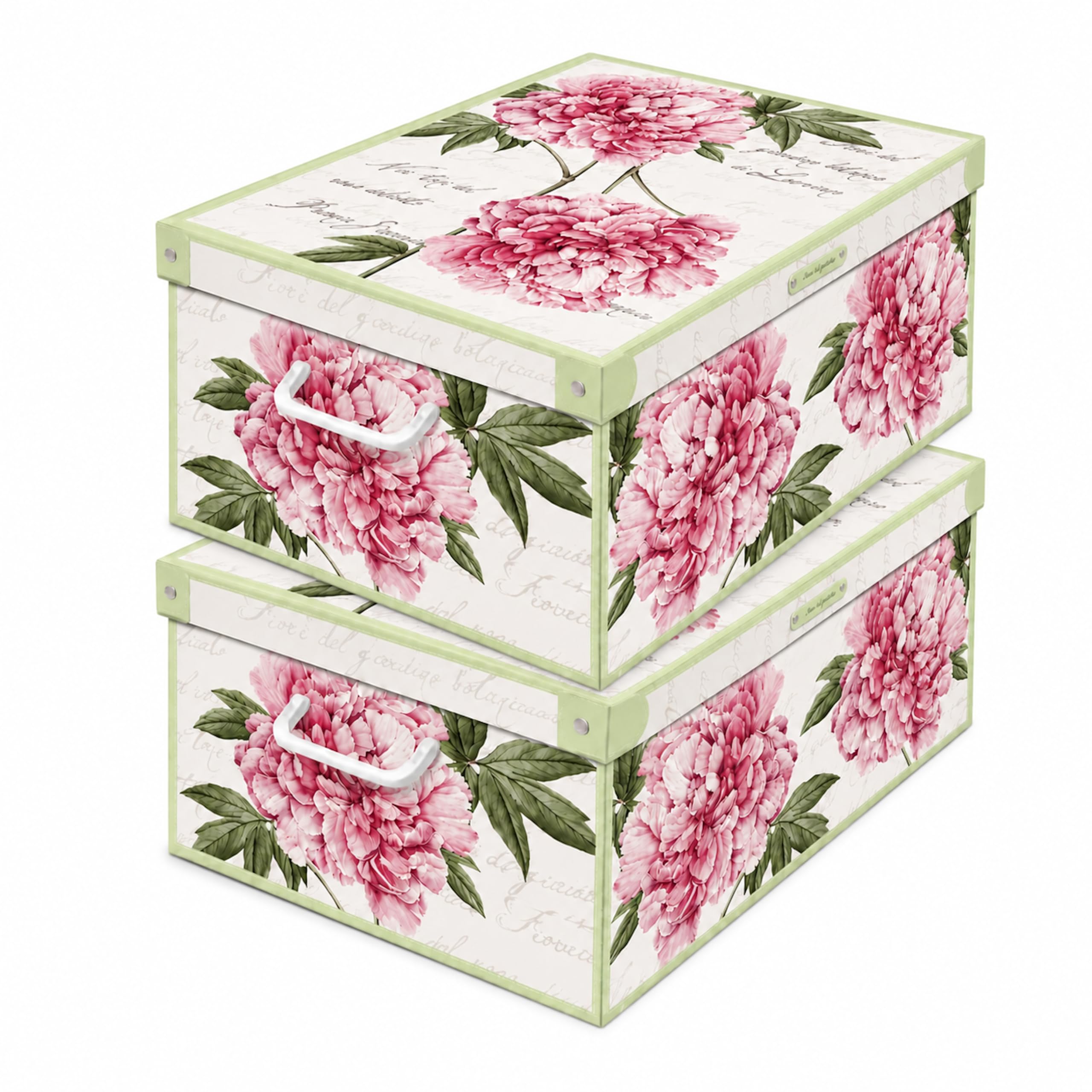 Lavatelli Set of 2 Cardboard Storage Boxes with Lid Peonies 32x42x17.5cm