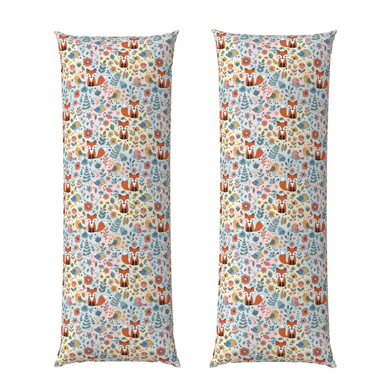 Body Pillow Cover 20x54 Inch, Floral Flowers Foxes, Luxury Cozy Long Pillowcase with Zipper, Softffy Rectangular Case for Couch Bed Home Hotel