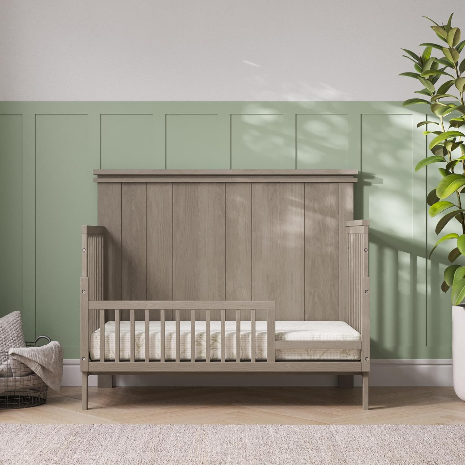 Child Craft Toddler Bed Guard Rail Converts Denman 4-in-1 Convertible Crib into Toddler Bed, Made of Pinewood, Non-Toxic Finish (Crescent Gray)