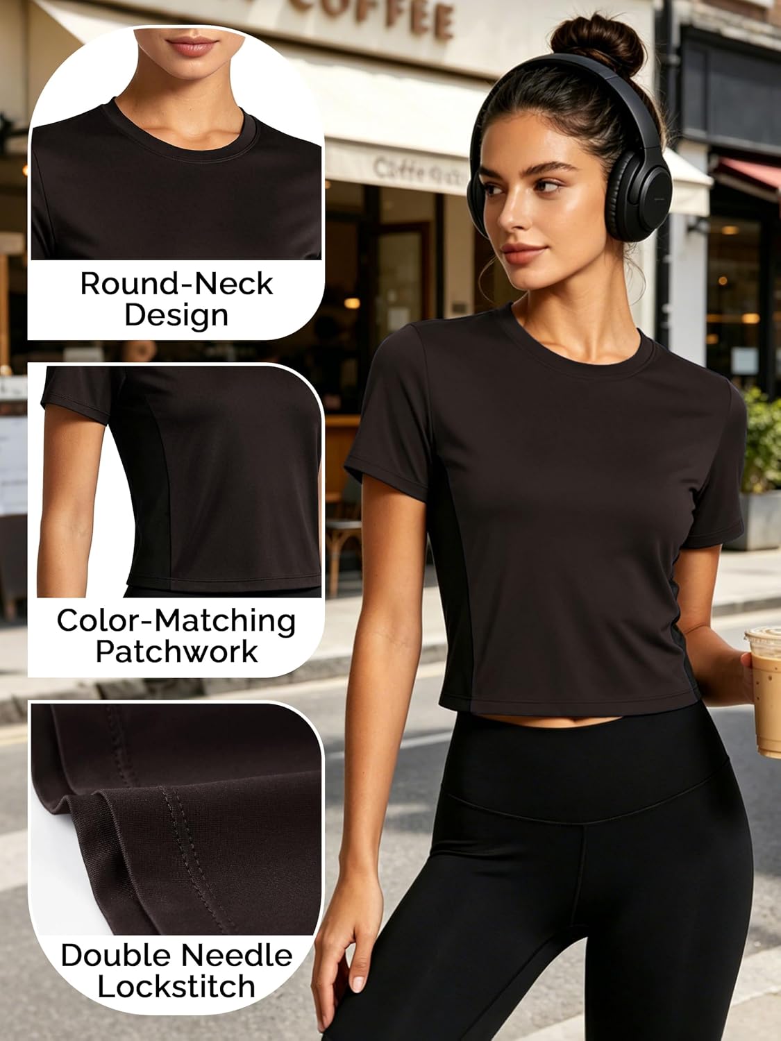 CADMUS Women's Short Sleeve Athletic Crop Top Crew Neck Tee