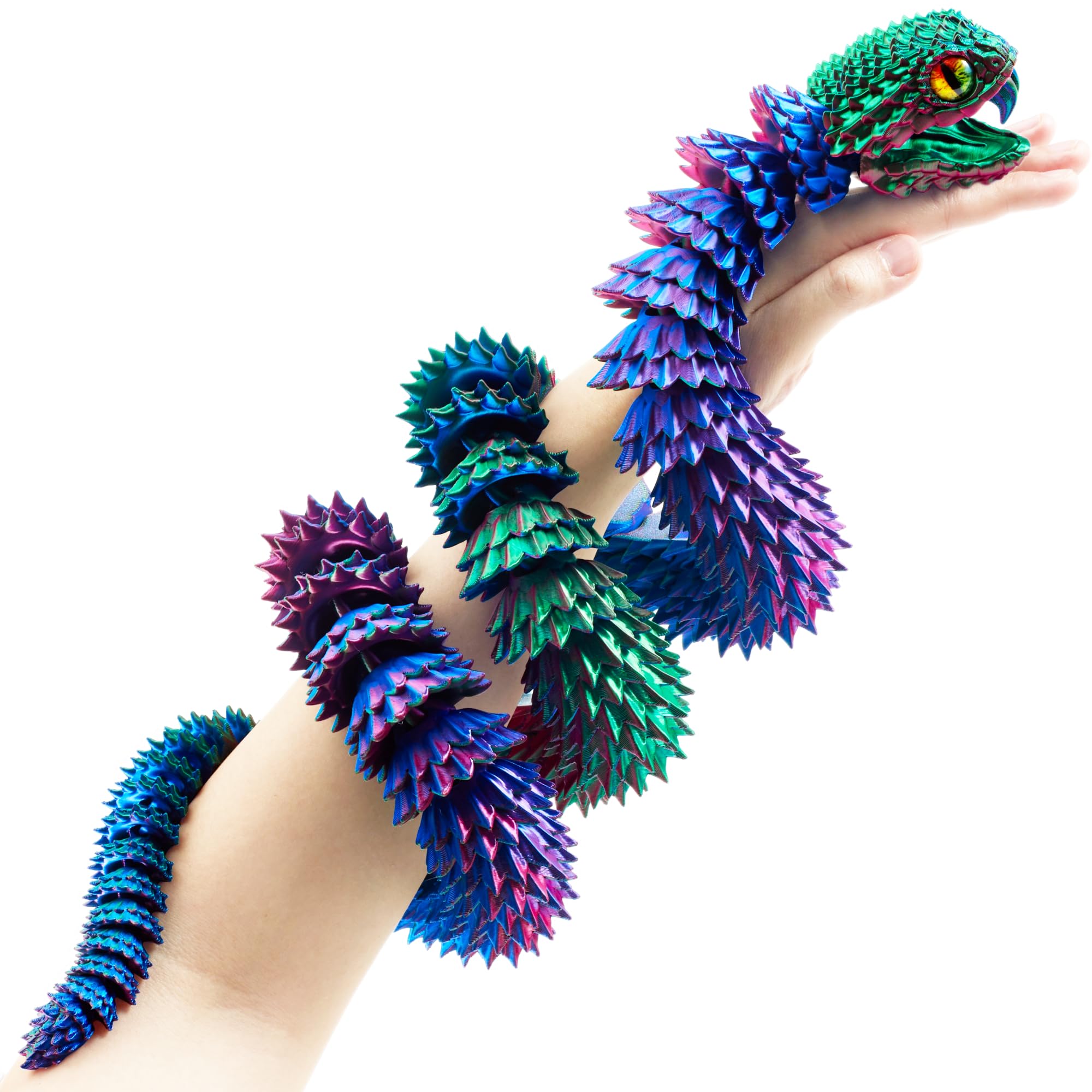 Maxdecoer 48.8" Articulated Snake Toy, 3D Printed Flexible Jointed Serpent, Openable Jaw & Movable Teeth, Color-Shift Desk Fidget, Reptile Decor (