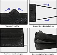 Vista 4 de akgk 200 máscaras faciales desechables, máscara negra, mascarillas desechables de 3 capas