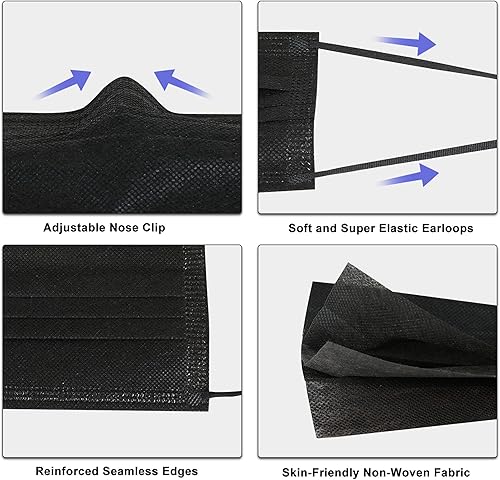 Miniatura 4 de akgk 200 máscaras faciales desechables, máscara negra, mascarillas desechables de 3 capas