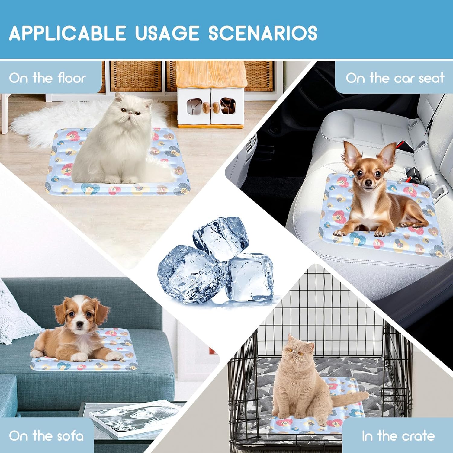 review lesypet Cooling Mat for Dog Cat, Ice Silk Sleeping Pad Keep Cooling for Pets Summer Waterproof Easy Carry Indoor & Outdoor Car Seats, Small Blue (11.8