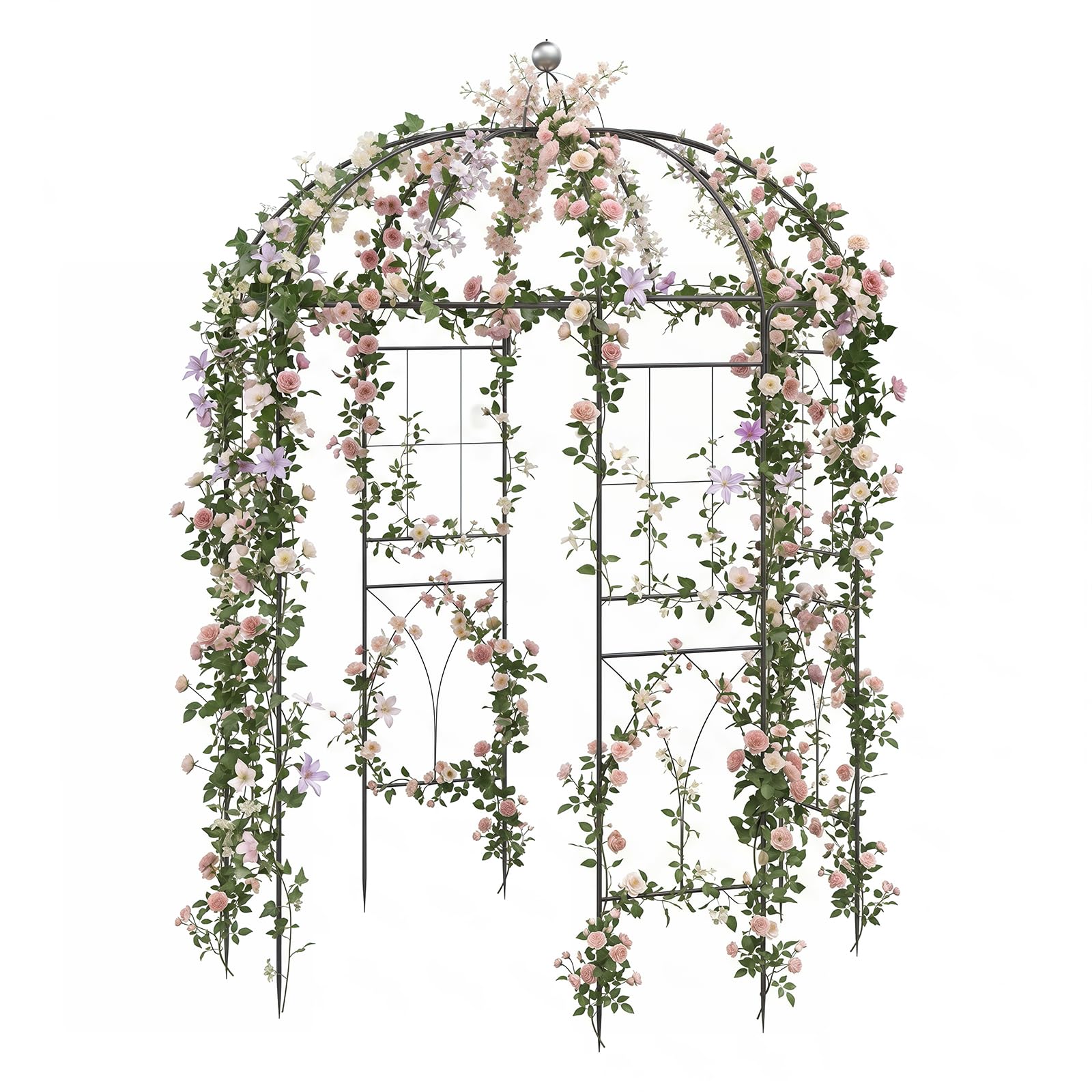 TANGZON Metal Garden Arch, 4-Sided Birdcage Shape Garden Gazebo Pergola Pavilion Arbor, French Style Rose Vines Climbing Plants Trellis Support Archway for Party Wedding (203 x 203 x 296 cm)