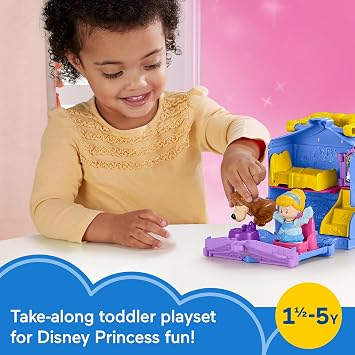 Fisher-Price Little People Toddler Toy Disney Princess Cinderella On-the-Go Playset with Figures for Pretend Play Kids Ages 18+ Months